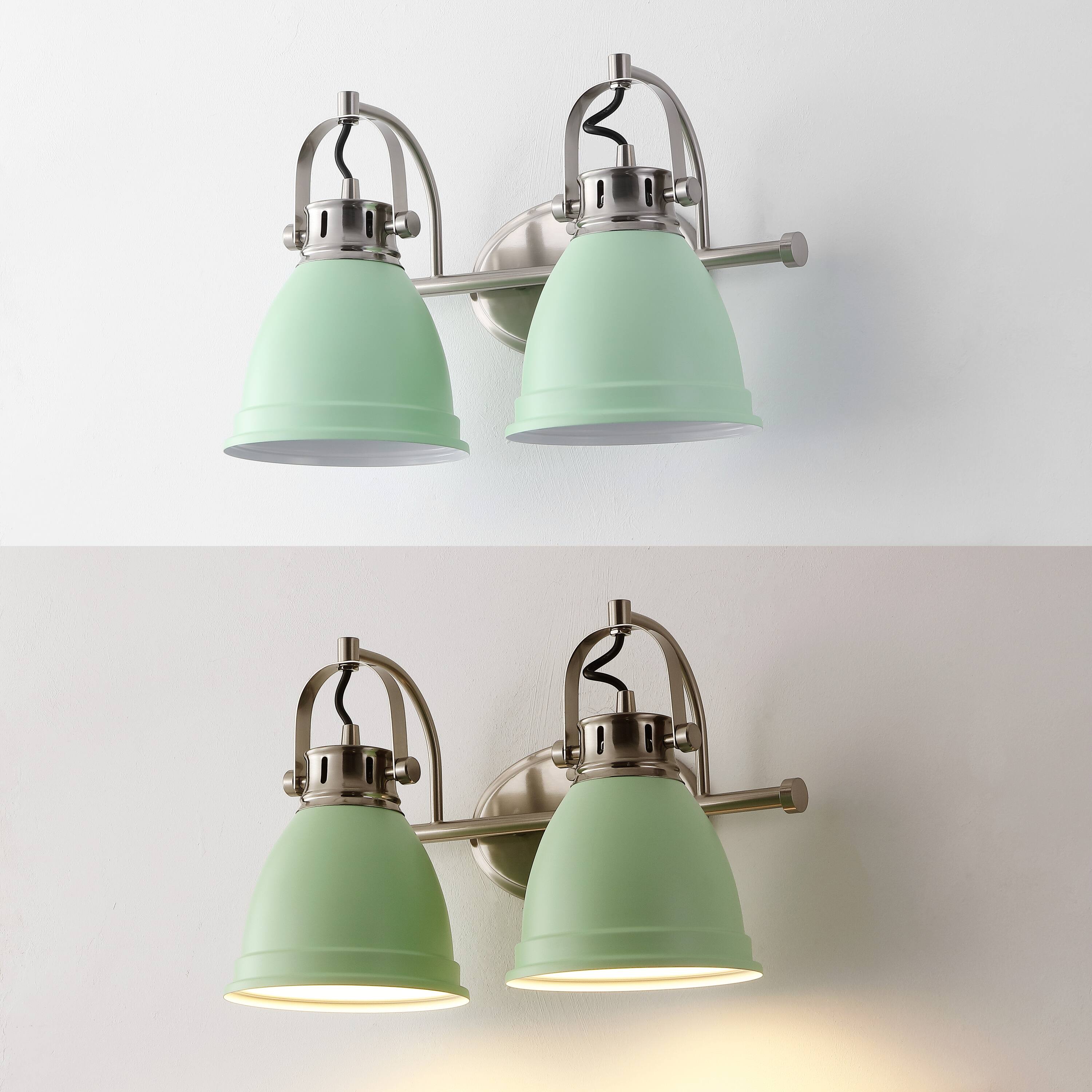 Alt View 4. Jonathan Y - Phineas 16.25" 2-Light Adjustable Farmhouse Bohemian Iron LED Vanity Light, Mint Green/Nickel - Mint Green.