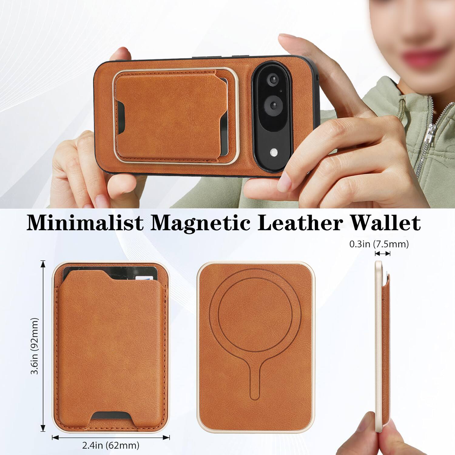 Minimalist Magnetic Leather Wallet  
0.3in (7.5mm)  
3.6in (92mm)  
2.4in (62mm)