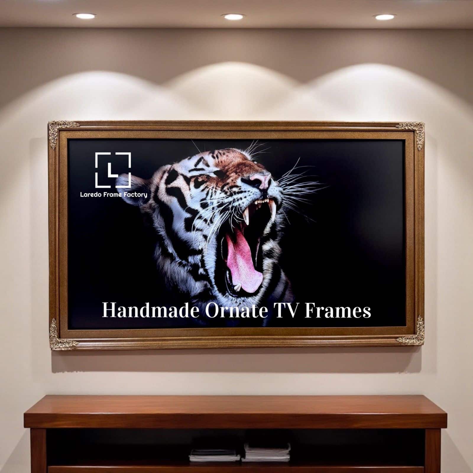 LAREDO FRAME FACTORY - 75 inch Handmade Ornate Tv Frame For TCL A300W NXTVISION Tv - ANTIQUE BRONZE FINISH