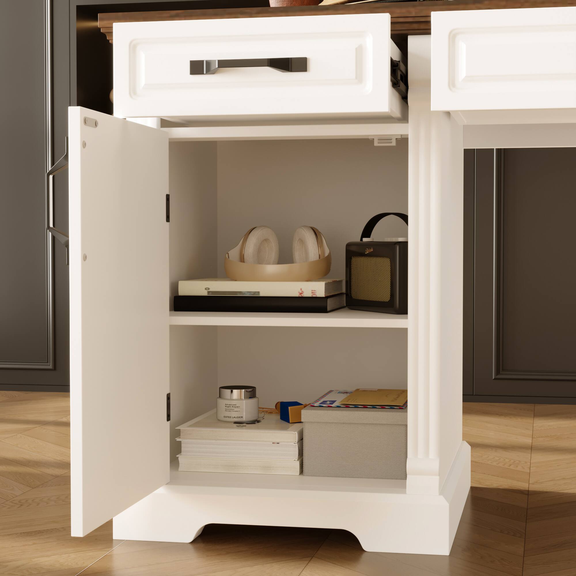 Alt View 7. Famapy - Vintage Style Writing Desk with Storage Drawers, Classic Home Office Computer Table for Study or Workspace - Brown & White.