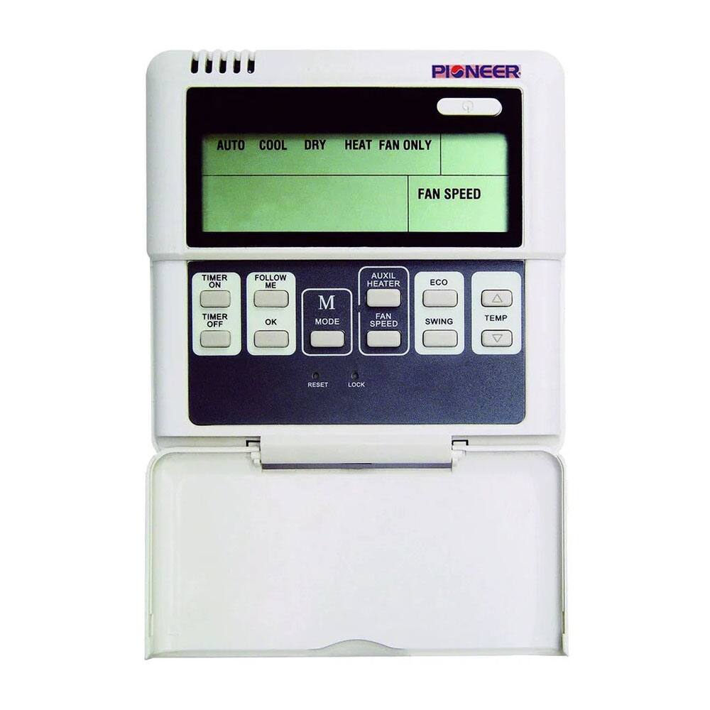 PIONEER AUTO COOL DRY HEAT FAN ONLY  
FAN SPEED  
TIMER ON TIMER OFF  
FOLLOW ME OK  
M MODE  
AUXIL HEATER  
FAN SPEED  
ECO  
SWING  
TEMP  
RESET LOCK