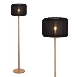 Jonathan Y - Maryna 59.5 in. Minimalist Modern Teahouse Wood with Ribbed Cocoon Pumpkin Shade LED Floor Lamp, Black/Light Brown - Light Brown Wood