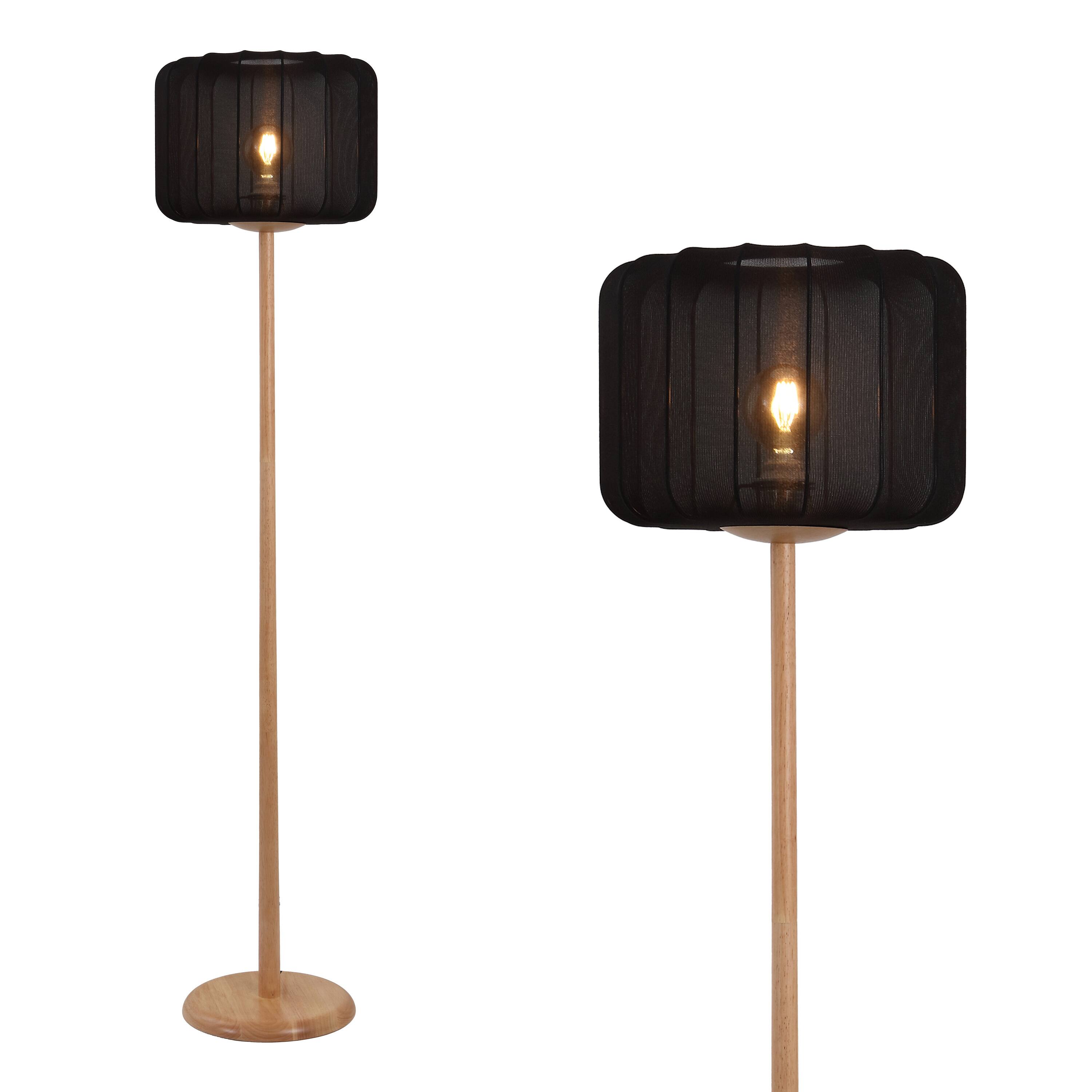 Front. Jonathan Y - Maryna 59.5 in. Minimalist Modern Teahouse Wood with Ribbed Cocoon Pumpkin Shade LED Floor Lamp, Black/Light Brown - Light Brown Wood.
