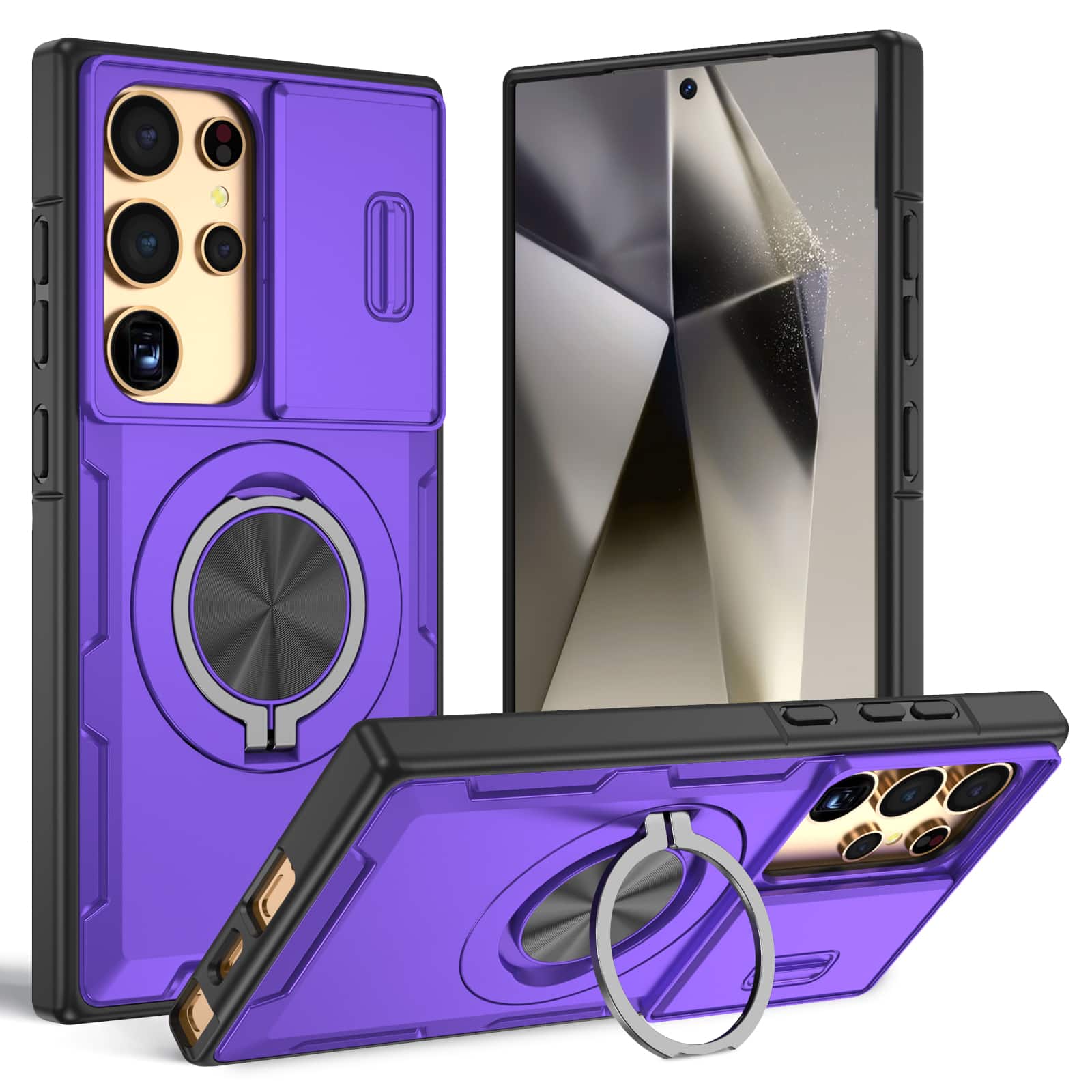 UUCOVER - For Samsung Galaxy S25 Ultra Heavy Duty Case with Slide Camera Cover, Rotatable Magnetic Ring Kickstand Shockproof Cover - Purple price history on PriceWatchPro