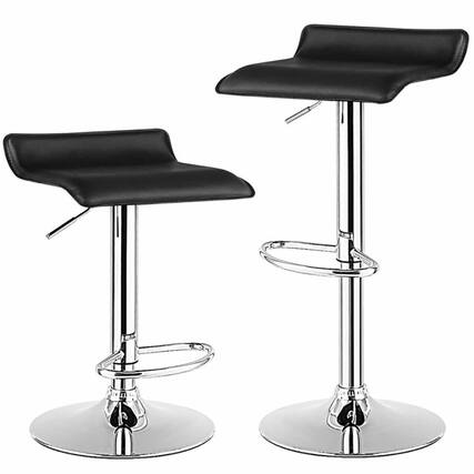 Front. Kadyn - Set of 2 PU Leather Bar Stools Dining Chairs with Adjustable Counter Height Footrest, Black - Black.