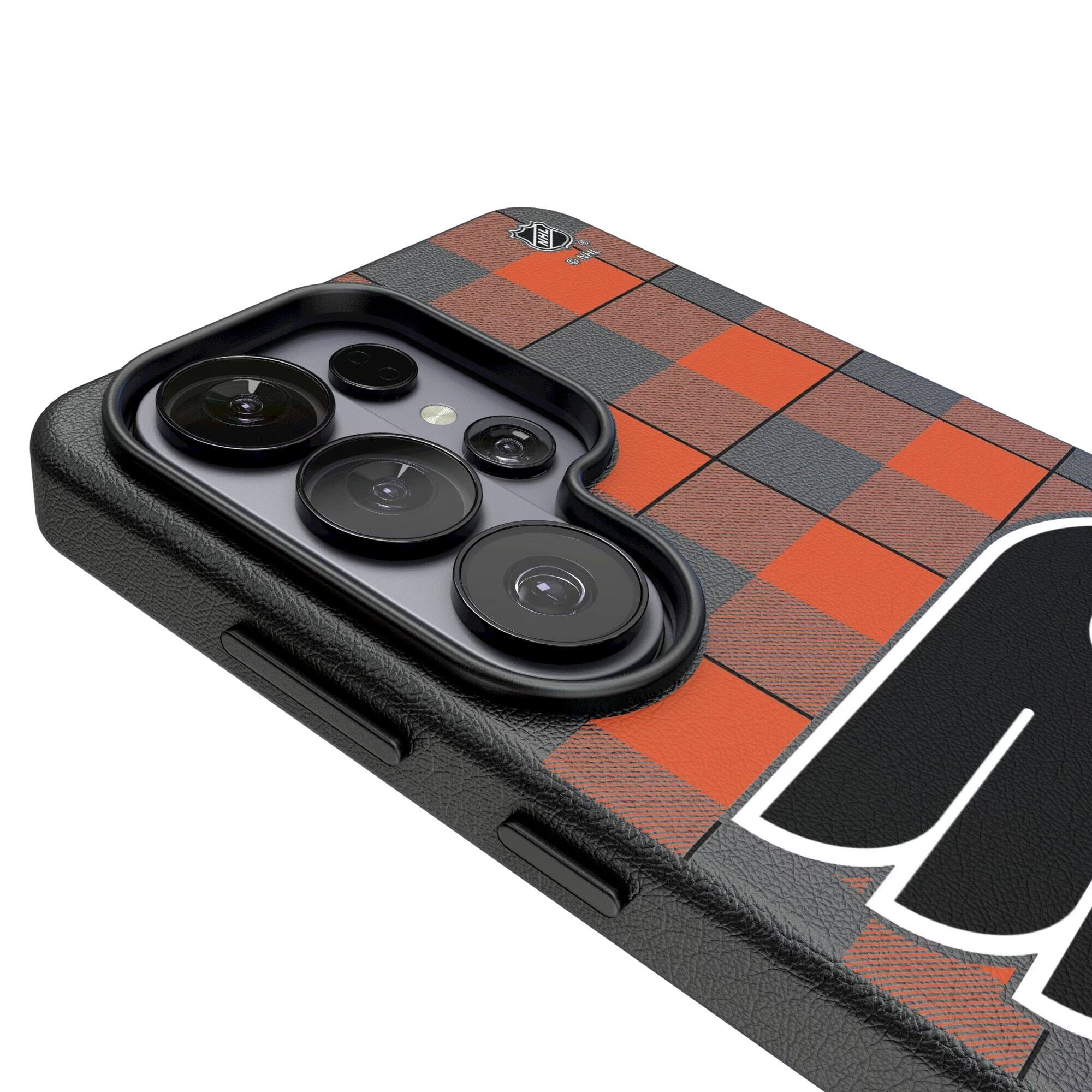 Alt View 2. Keyscaper - Philadelphia Flyers Plaid Galaxy Magnetic Bump Case - S25 Ultra - Black.