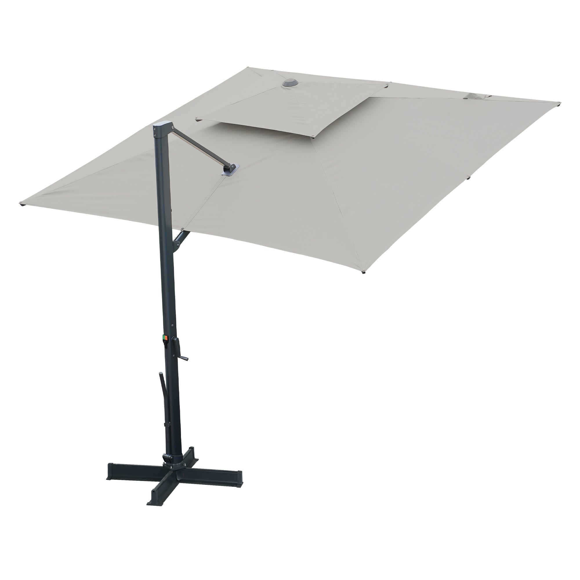 Left. Mondawe - 10x10ft Cantilever Patio Umbrella with 360° Rotation, DIY Drape Hook - Gray.