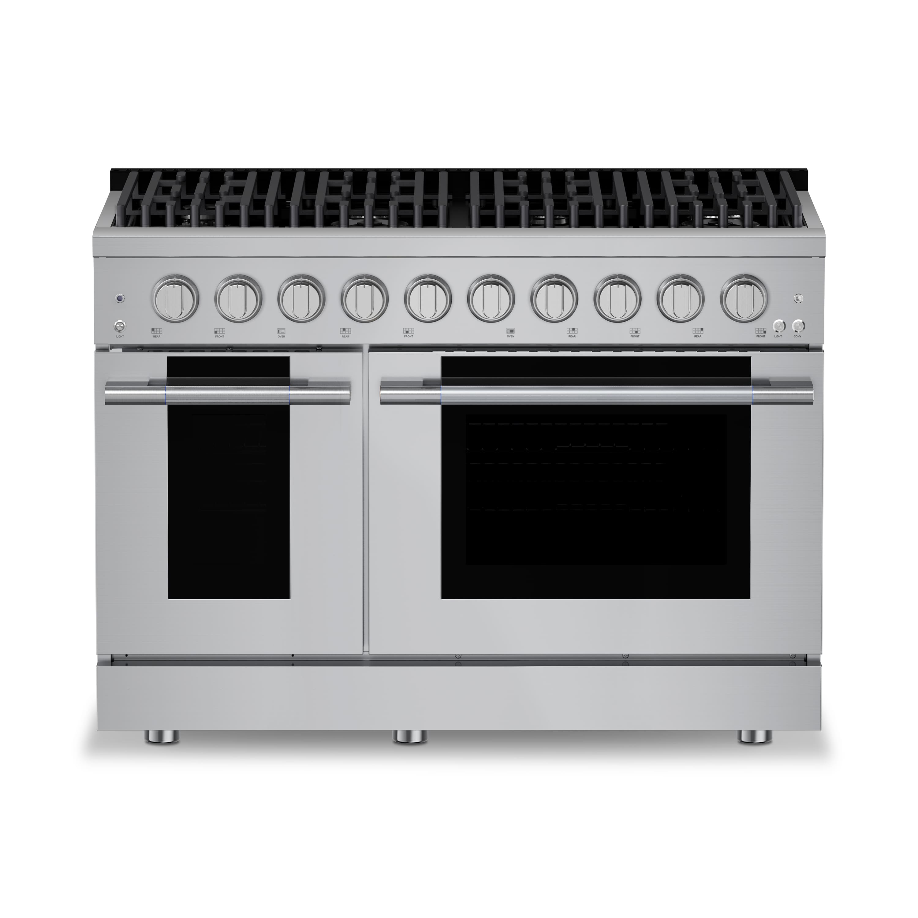 Front. Hauslane - HausPro 48 in. 8 Burners Gas Range in stainless steel with 20,000 BTU and Double Oven with 5 Rack Positions - Stainless Steel.