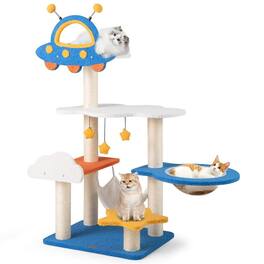 Kadyn - Cat Scratching Tower,Cat Tree, 49 Inches Tall Cat Tree with UFO Top Perch Space Capsule and Sisal Scratching Posts - Blue