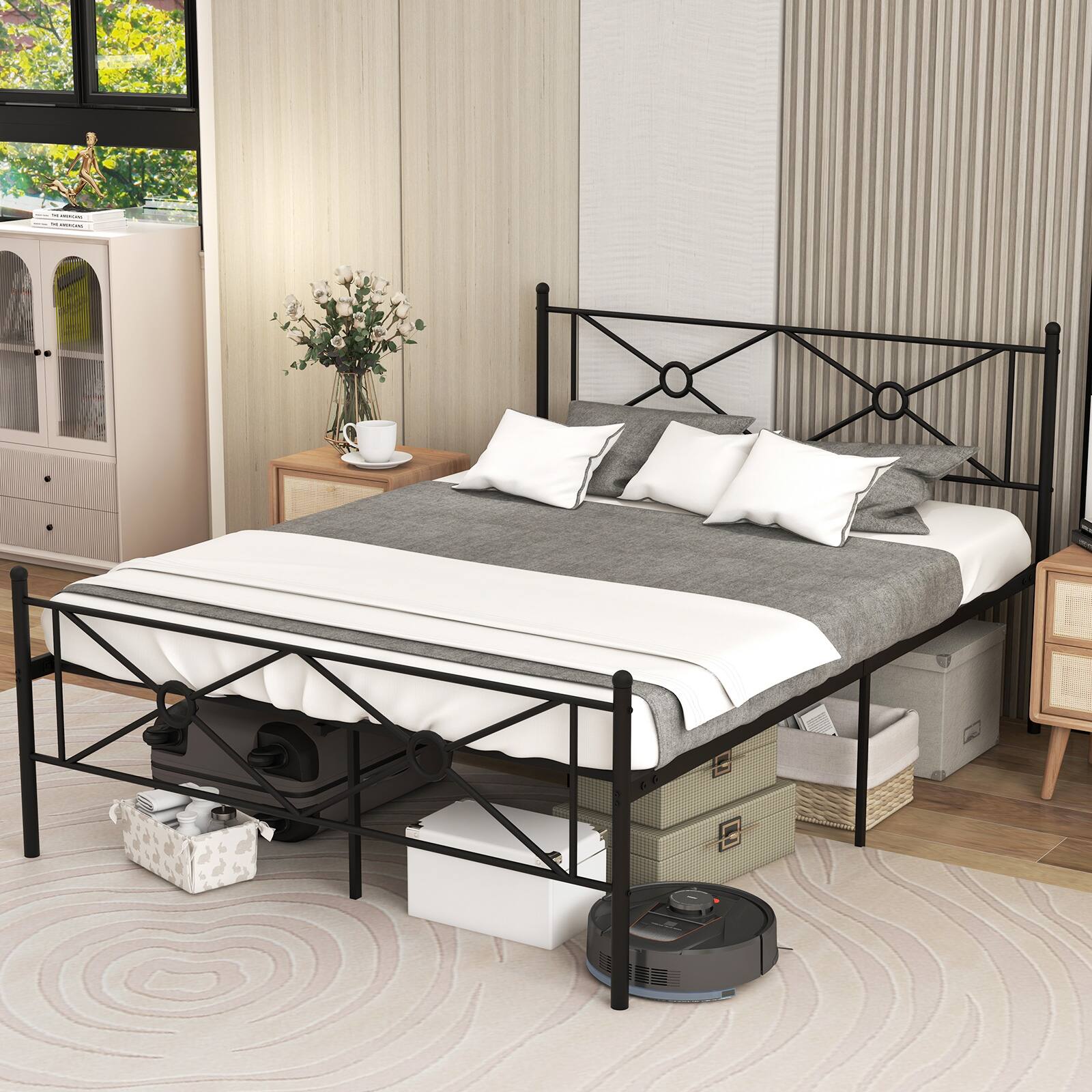 Alt View 1. Costway - Costway Full Size Metal Platform Bed Frame w/ Headboard Mattress Foundation - Black.