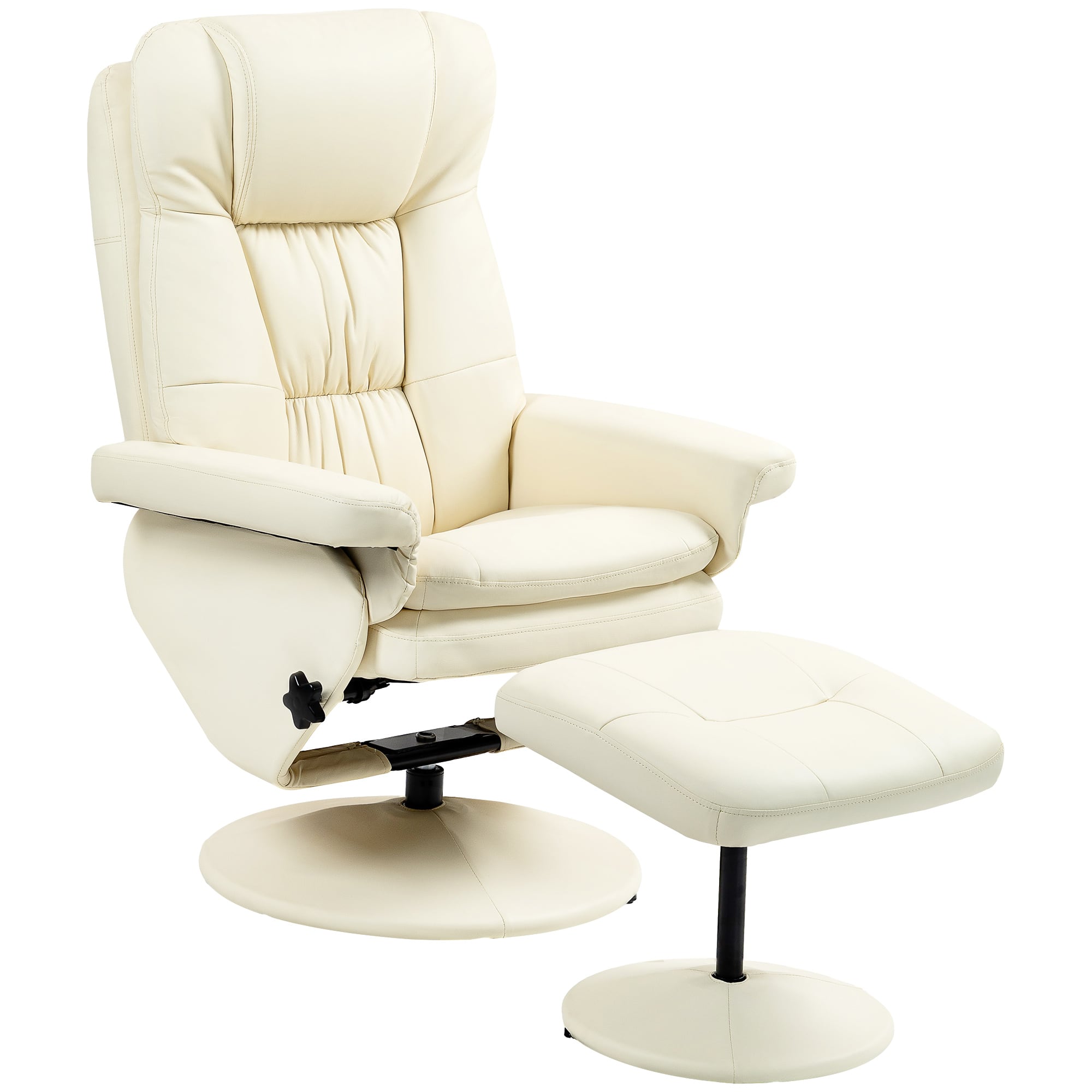 Homcom - Leather Recliner Chair with Ottoman, Swivel Recliner and Ottoman with Round Wrapped Base for Living Room - Cream White