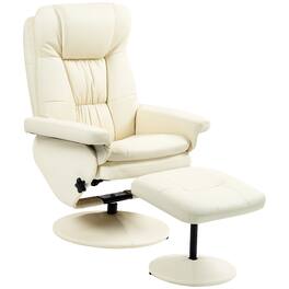 Homcom - Leather Recliner Chair with Ottoman, Swivel Recliner and Ottoman with Round Wrapped Base for Living Room - Cream White