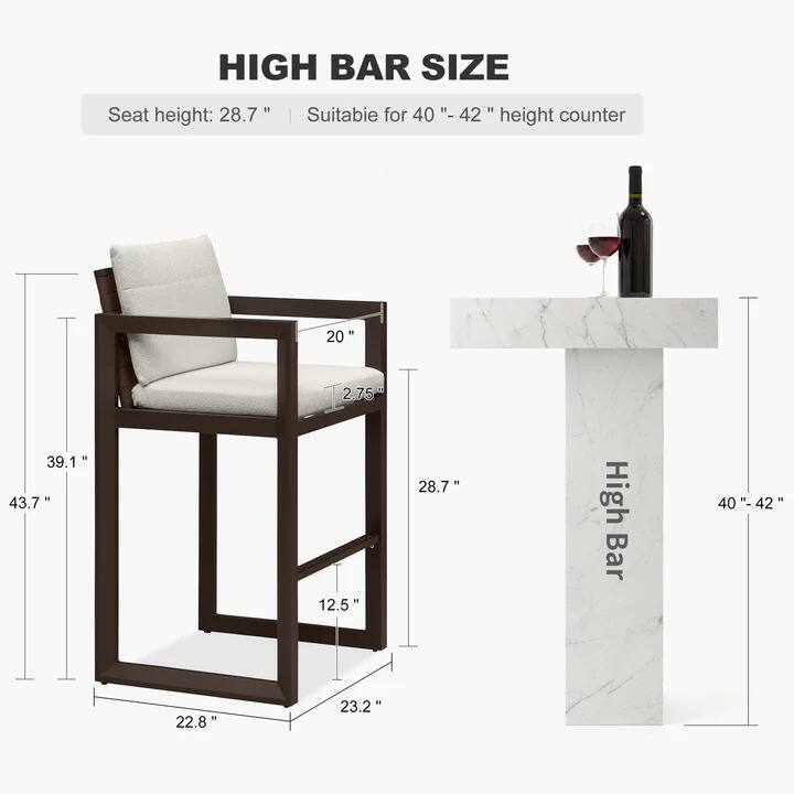 HIGH BAR SIZE  
Seat height: 28.7"  
Suitable for 40"-42" height counter  

- 20"  
- 2.75"  
- 39.1"  
- 43.7"  
- 12.5"  
- 28.7"  
- 22.8"  
- 23.2"  
- 40"-42"
