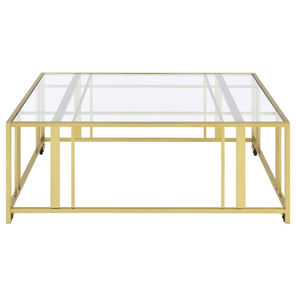 Alt View 5. Coaster Co. of America - Adri Square Glass Top Coffee Table with Casters Matte Brass - Gold.