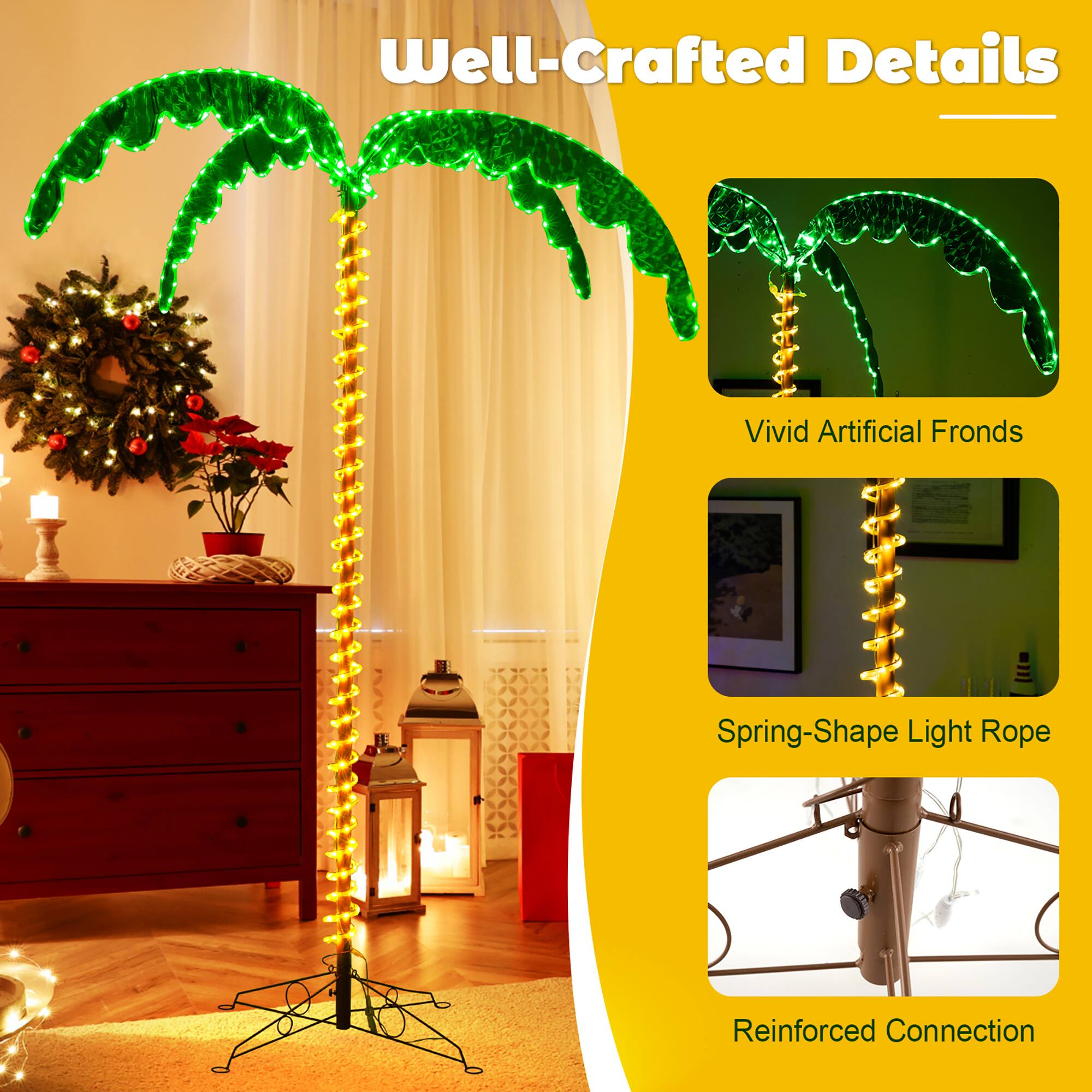 Well-Crafted Details

- Vivid Artificial Fronds
- Spring-Shape Light Rope
- Reinforced Connection