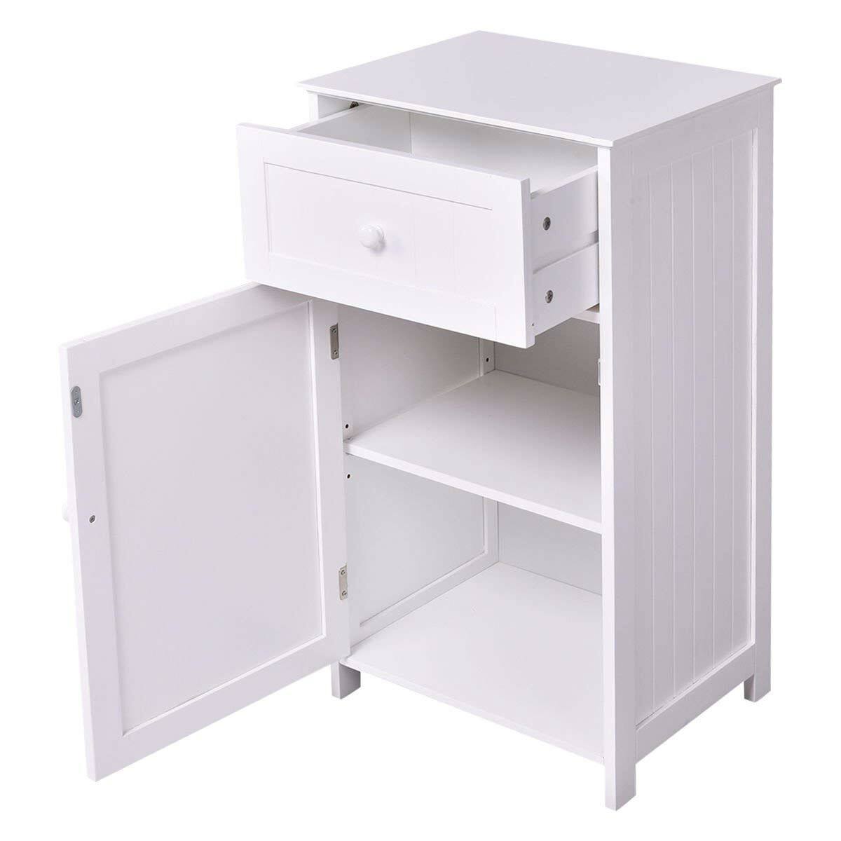 Back. Hivvago - White Wood Bathroom Storage Floor Cabinet with Water Resistant Finish - White.