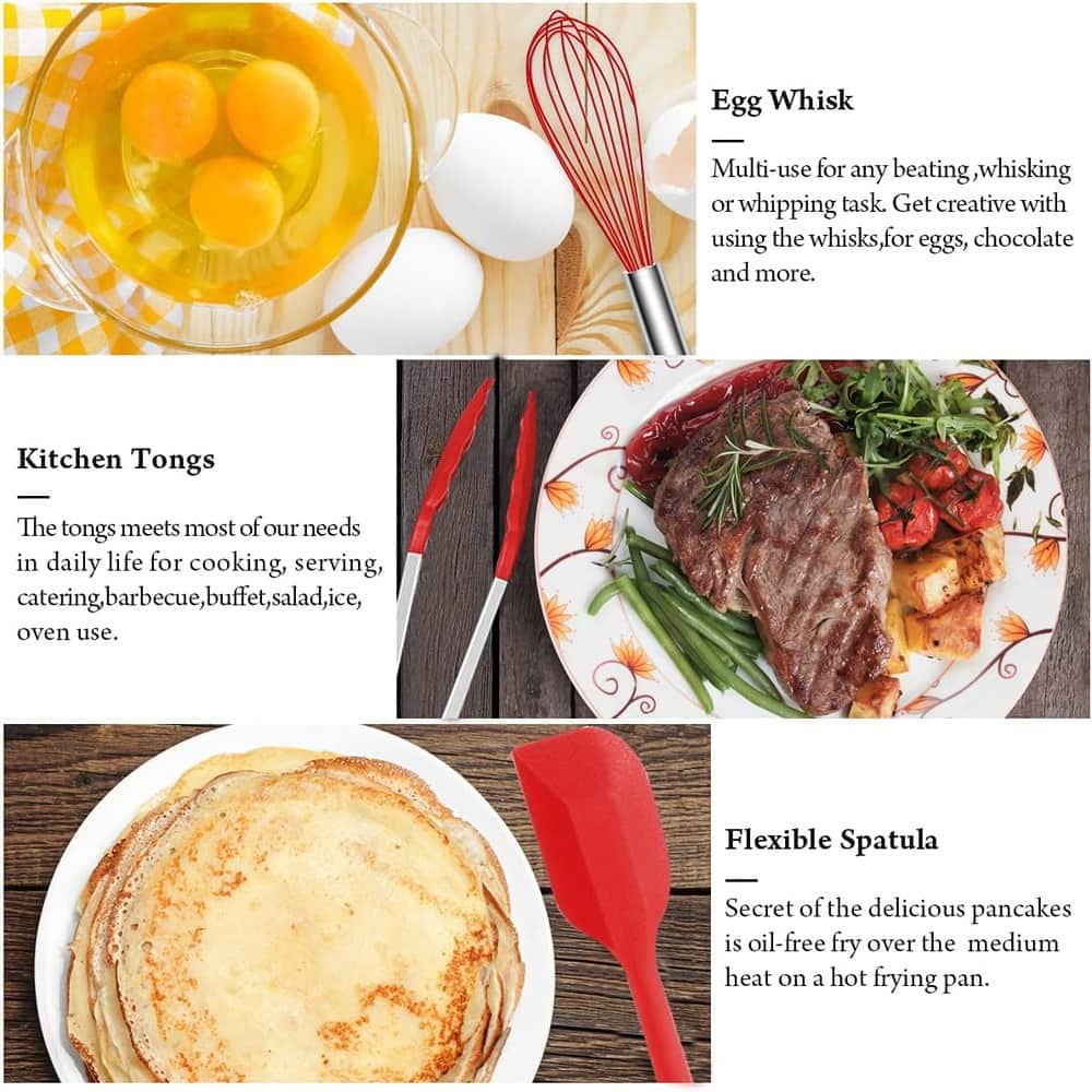 RTMB - Cookware with a stainless steel handle, silicone cooking utensil set - Red