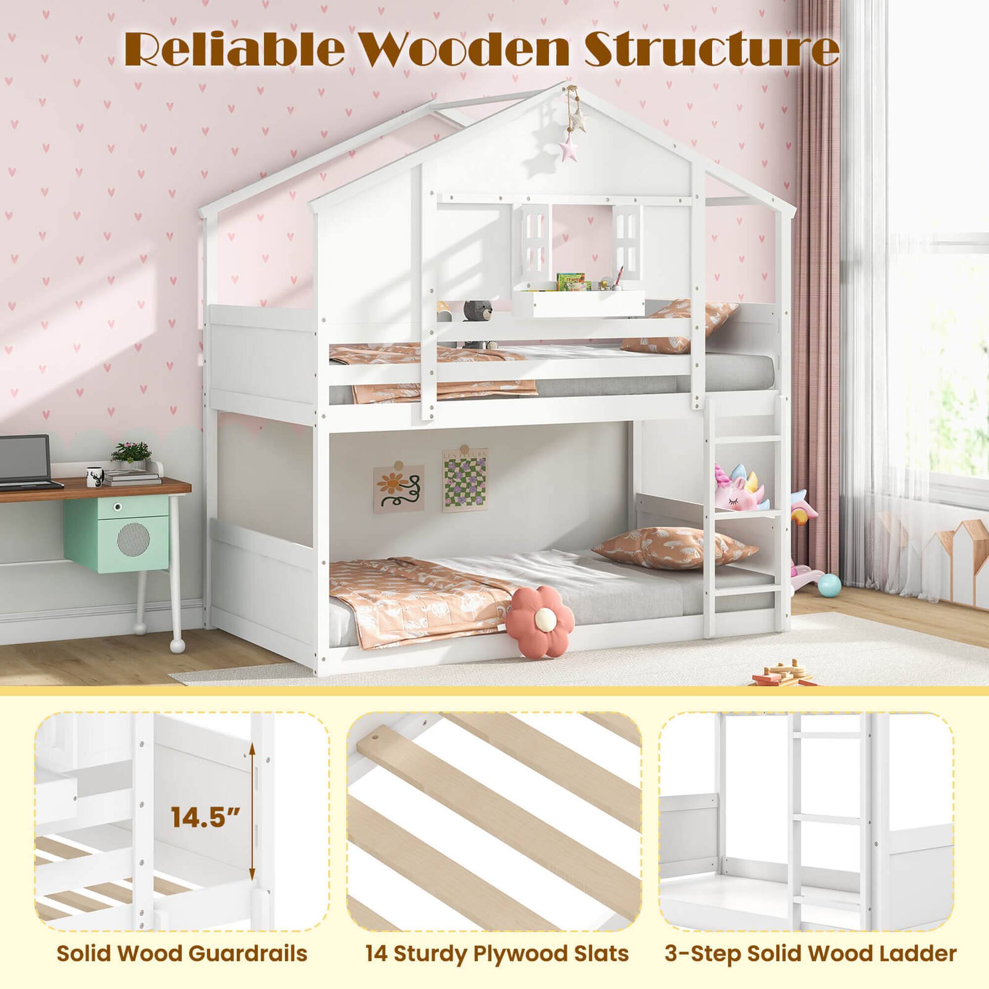 Reliable Wooden Structure

- 14.5" Solid Wood Guardrails
- 14 Sturdy Plywood Slats
- 3-Step Solid Wood Ladder