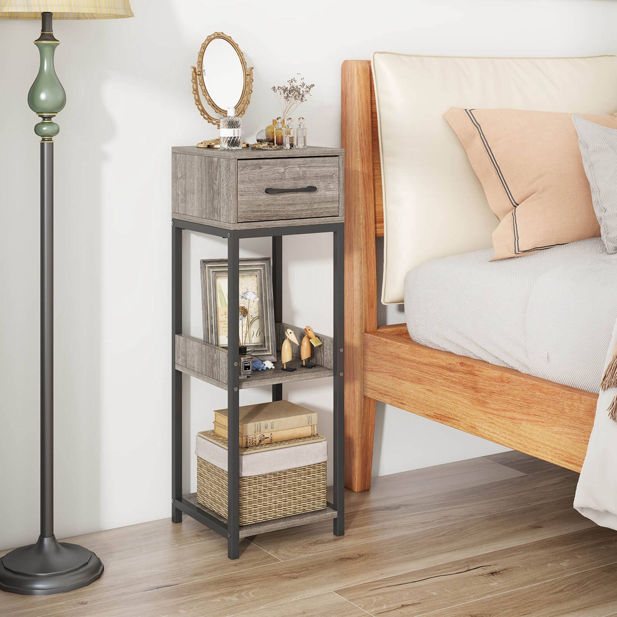 Alt View 4. Costway - 2 Pack 3 Tier Indoor Tall Plant Stand with Drawer Anti-tipping Devices Display Shelf - Grey.