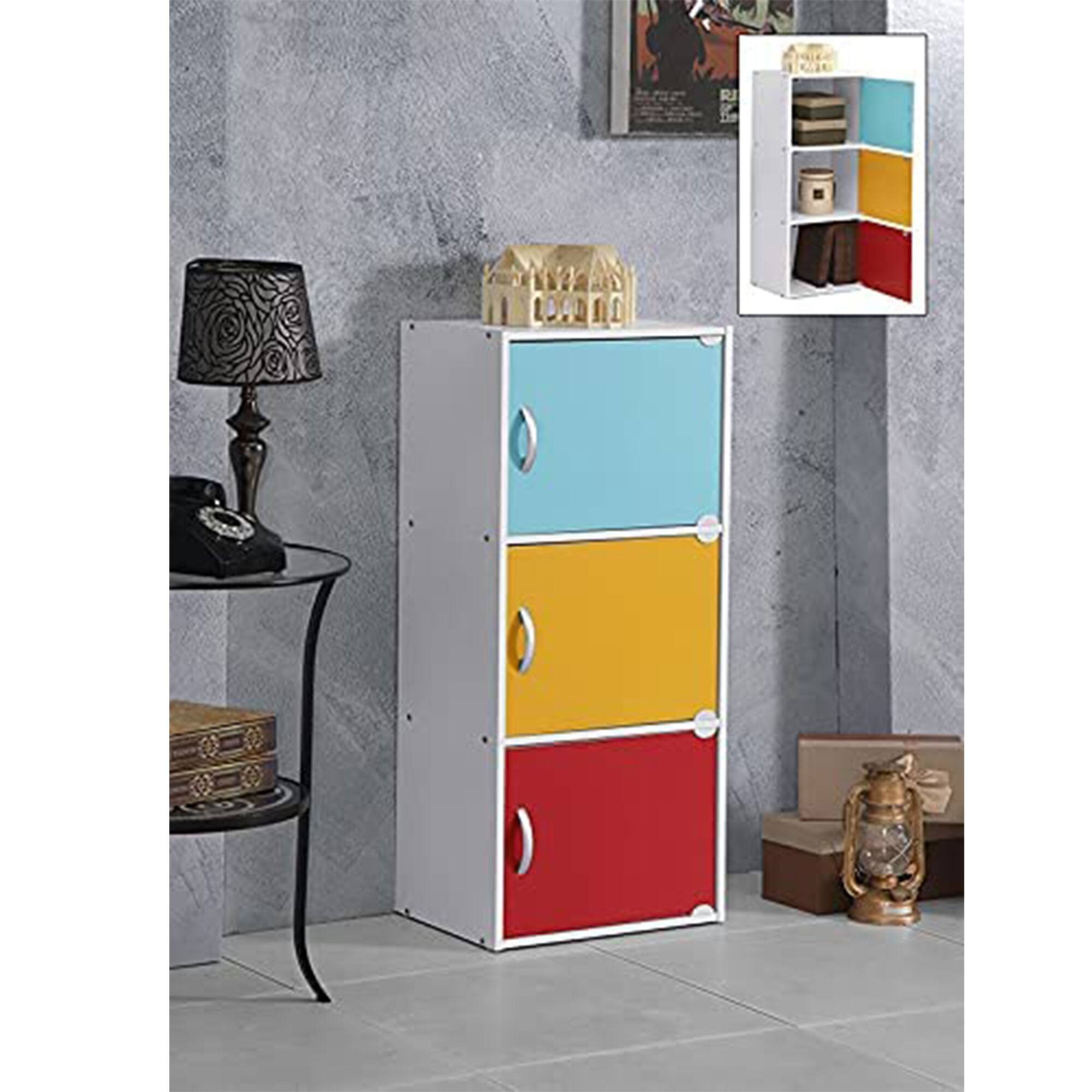 Alt View 4. Hodedah - Hodedah 3 Door Enclosed Multipurpose Storage Cabinet for Home or Office, Rainbow - Rainbow.