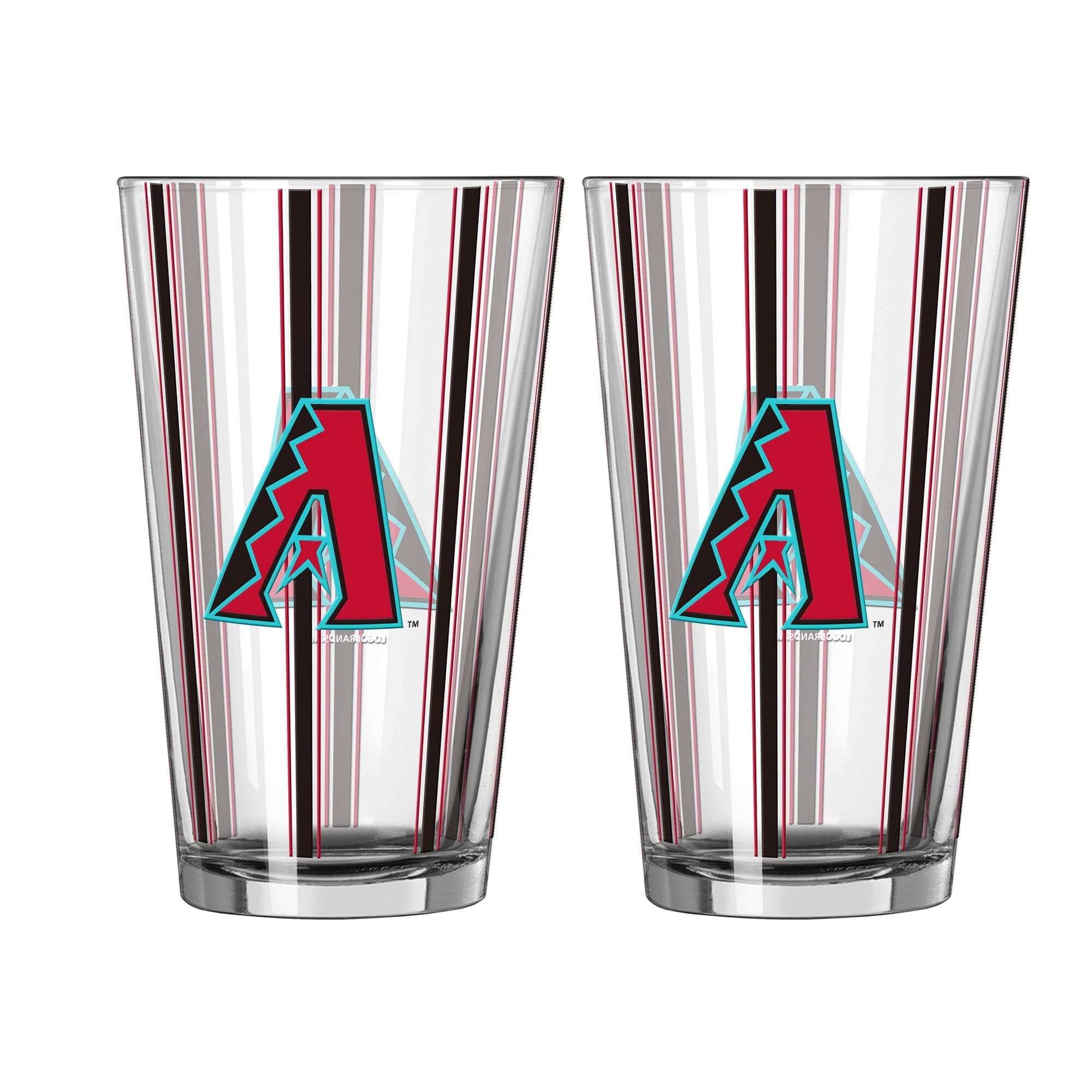 Front. Logo Brands - Arizona Diamondbacks Two-Piece 16oz. Striped Pint Glass Set - Multicolor.