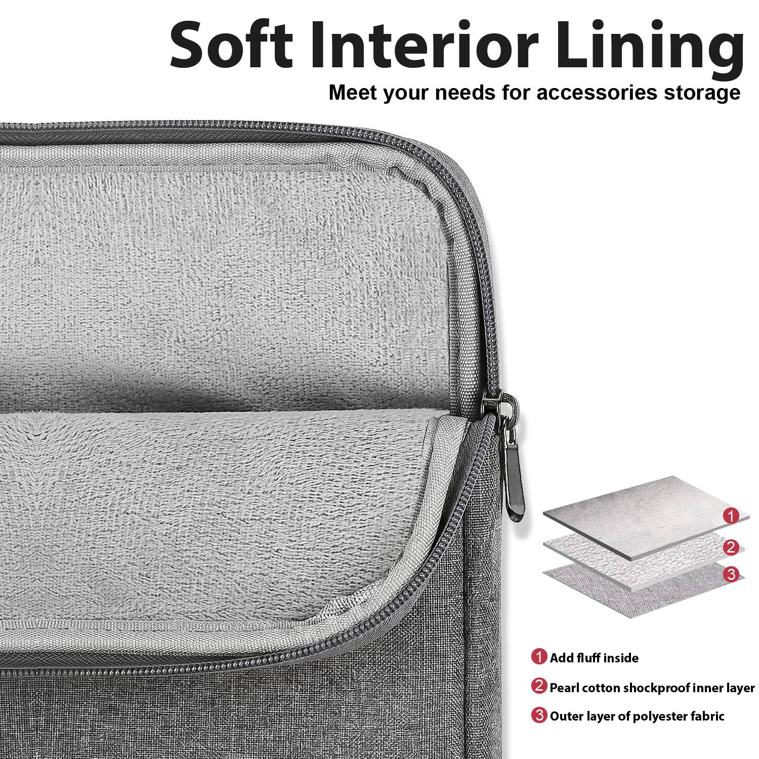 Soft Interior Lining  
Meet your needs for accessories storage

1. Add fluff inside  
2. Pearl cotton shockproof inner layer  
3. Outer layer of polyester fabric