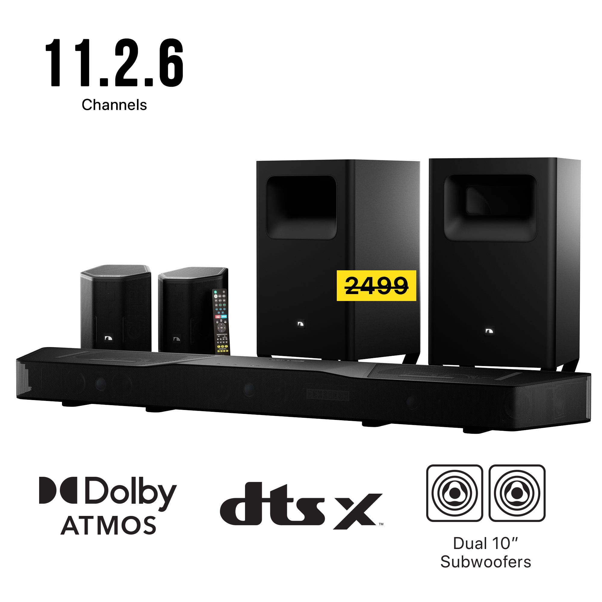 11.2.6 Channels  
2499  
Dolby Atmos  
dts:X  
Dual 10" Subwoofers
