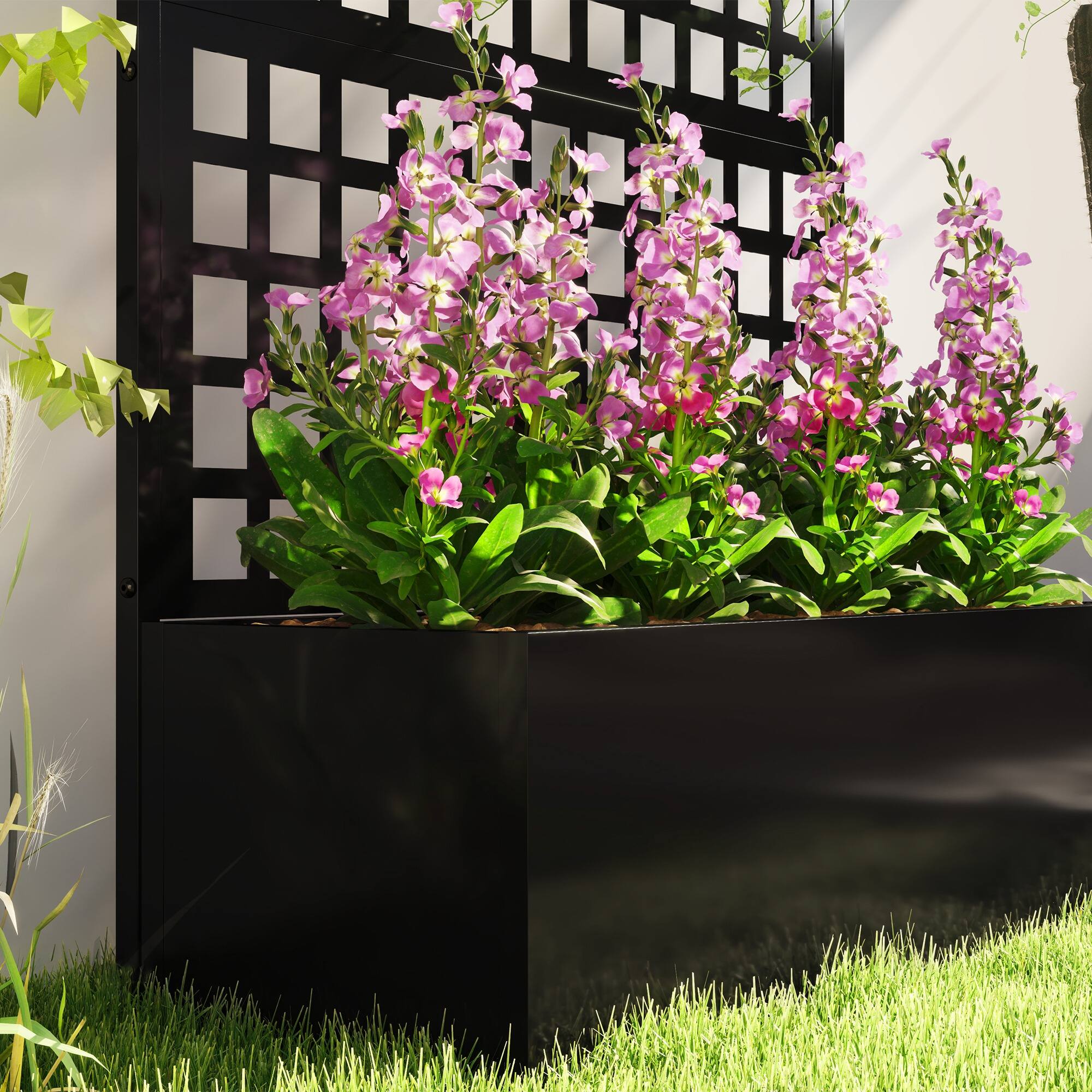 Alt View 8. Outsunny - Raised Garden Bed Planter Box with Trellis for Climbing Plants, Vegetable, Vines - Black.