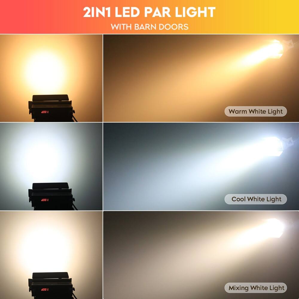 2IN1 LED PAR LIGHT  
WITH BARN DOORS  

Warm White Light  

Cool White Light  

Mixing White Light