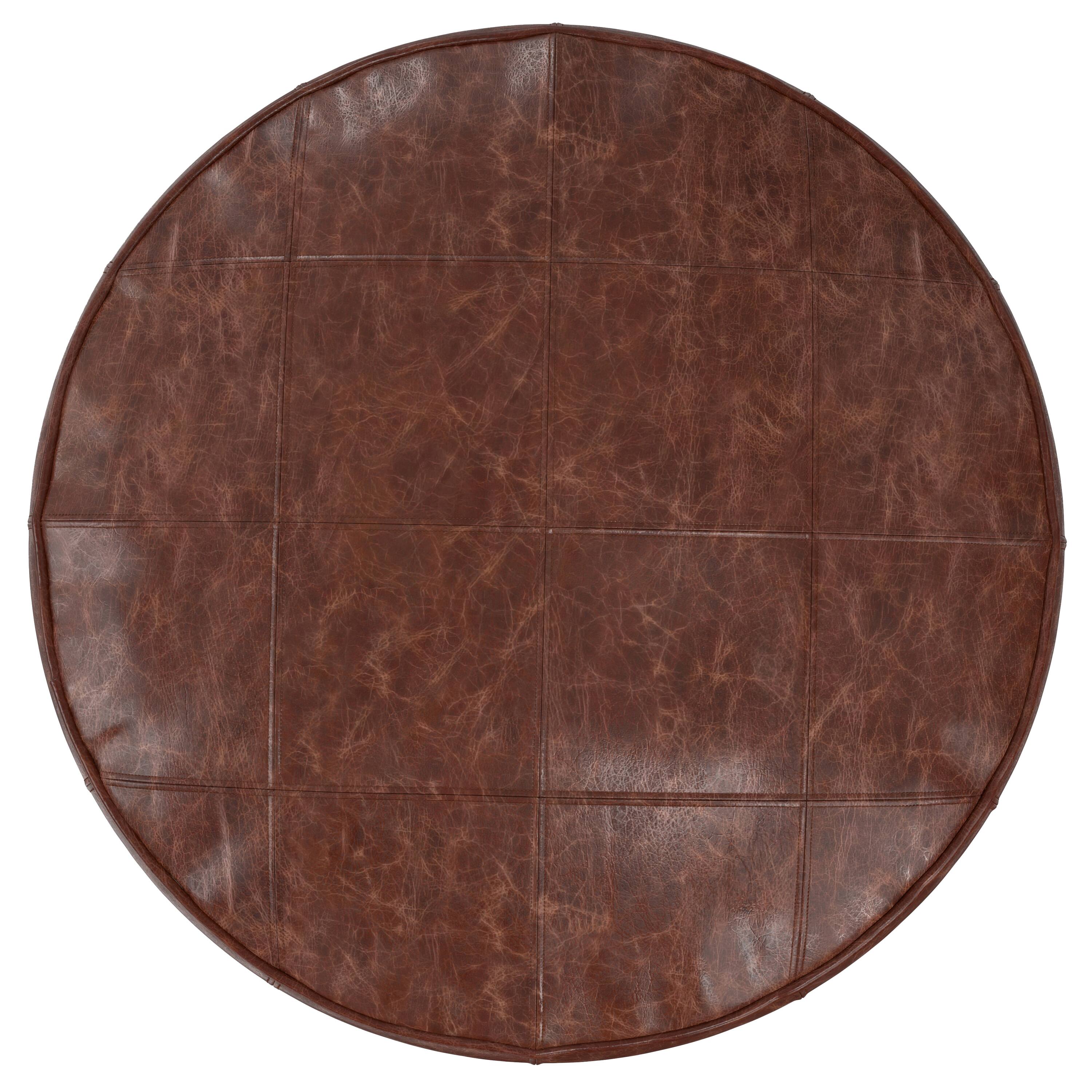 Alt View 1. Simpli Home - Simpli Home Connor 34 inch Wide Round Coffee Table Pouf in Distressed Brown Genuine Leather - Distressed Brown.