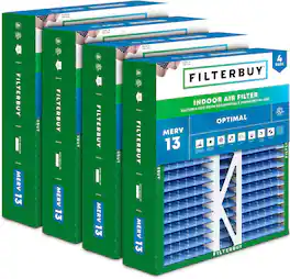 Filterbuy - 16x22x5 MERV 13 Smoke & Allergy Defense, Pleated HVAC AC Furnace Air Filters Replacement for Amana & More (4-Pack) - Blue