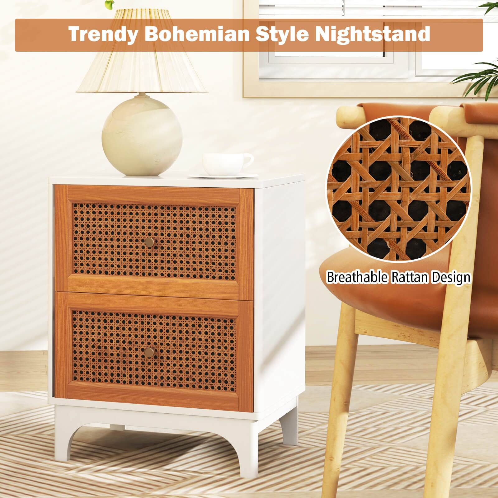 Trendy Bohemian Style Nightstand Breathable Rattan Design