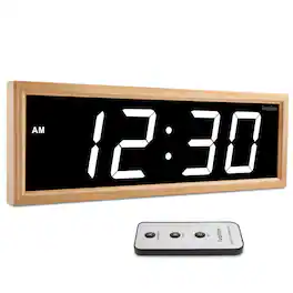 Ivation - 18" Digital Wall Clock – Natural Wood Frame - White