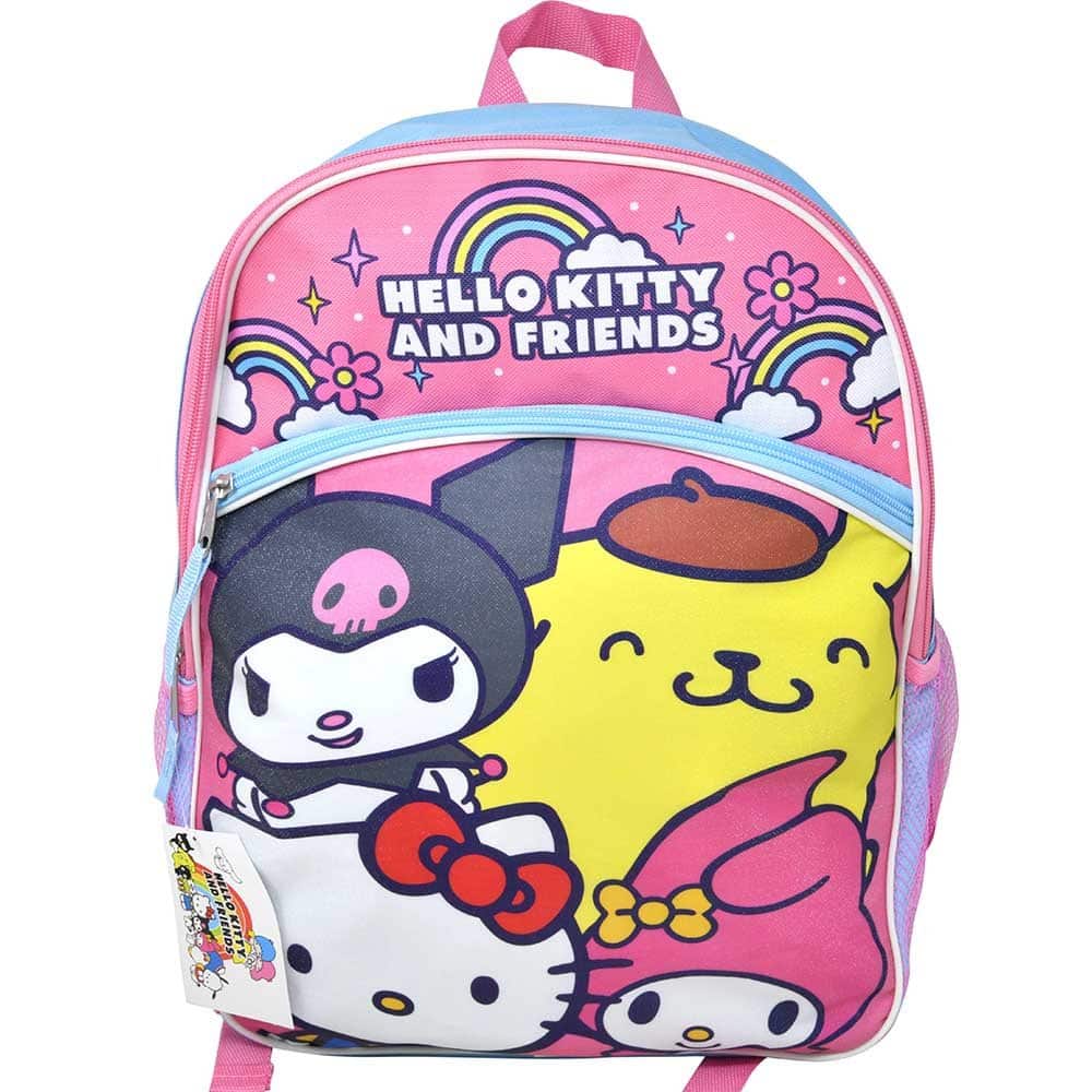 Hello Kitty - and Friends 16" Colorful School Backpack with front and side Pockets - Multicolored