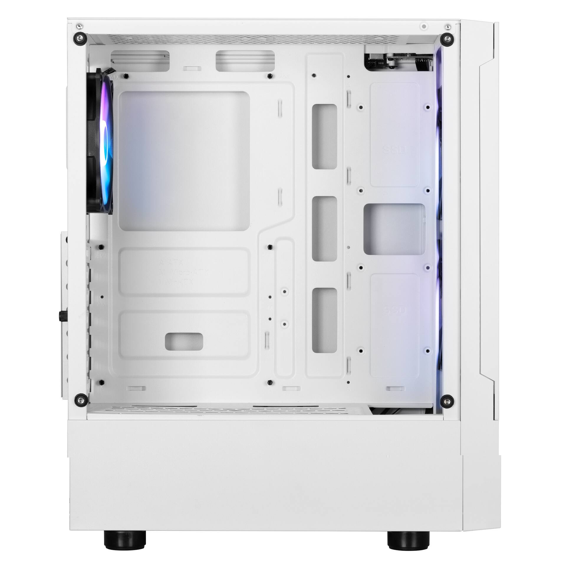 Left. GAMDIAS - TALOS E3 MESH White ATX PC Case 3 ARGB fans Tempered Glass Side Panel, 5v 3-pin ARGB, fits GPU 300mm - White.