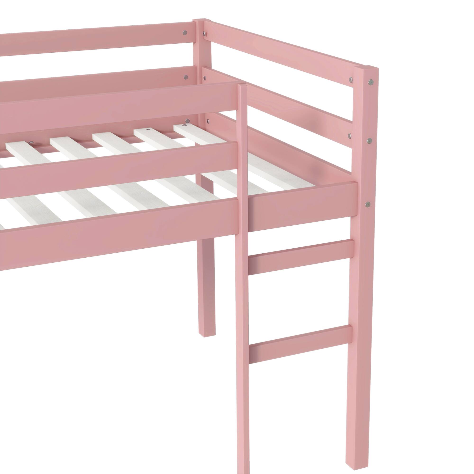 Alt View 1. GOODSILO - Solid Wood Twin Loft Bed with Ladder and Strengthened Slats for Enhanced Stability and Space Optimization - Pink.