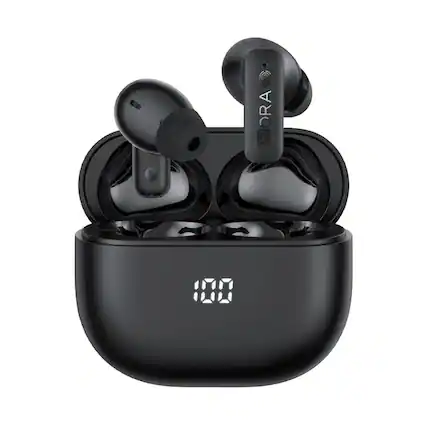 Front. 1HORA - 1HORA AUT211 Premium Active Noise Cancelling Wireless Earbuds - Black.