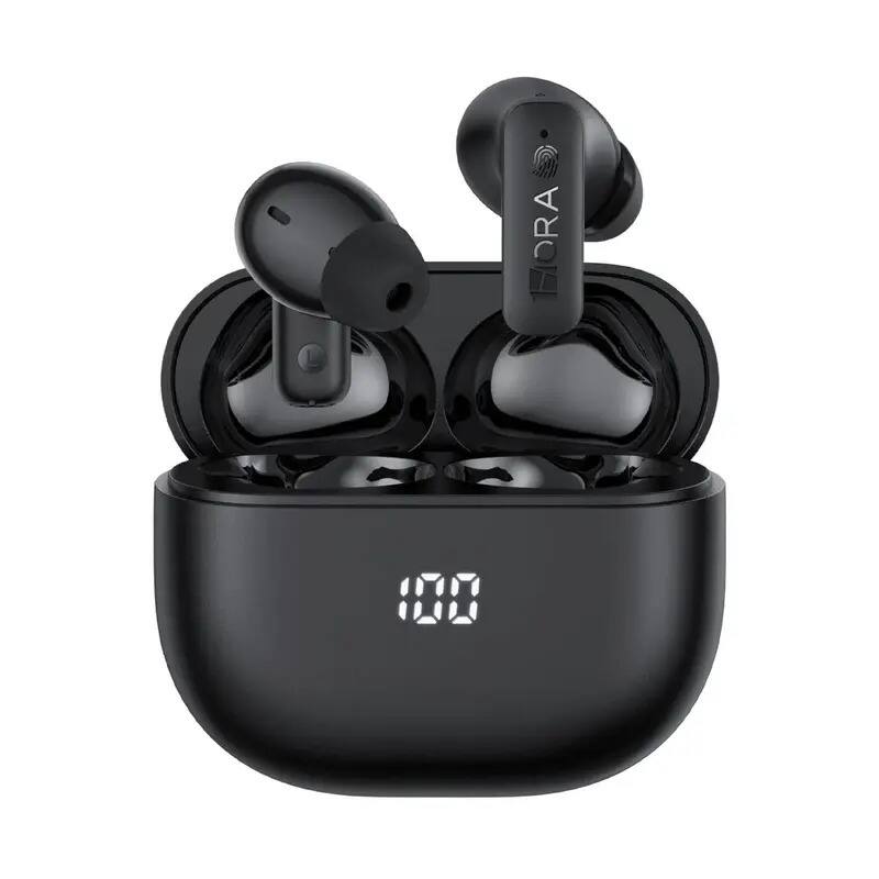 Front. 1HORA - 1HORA AUT211 Premium Active Noise Cancelling Wireless Earbuds - Black.