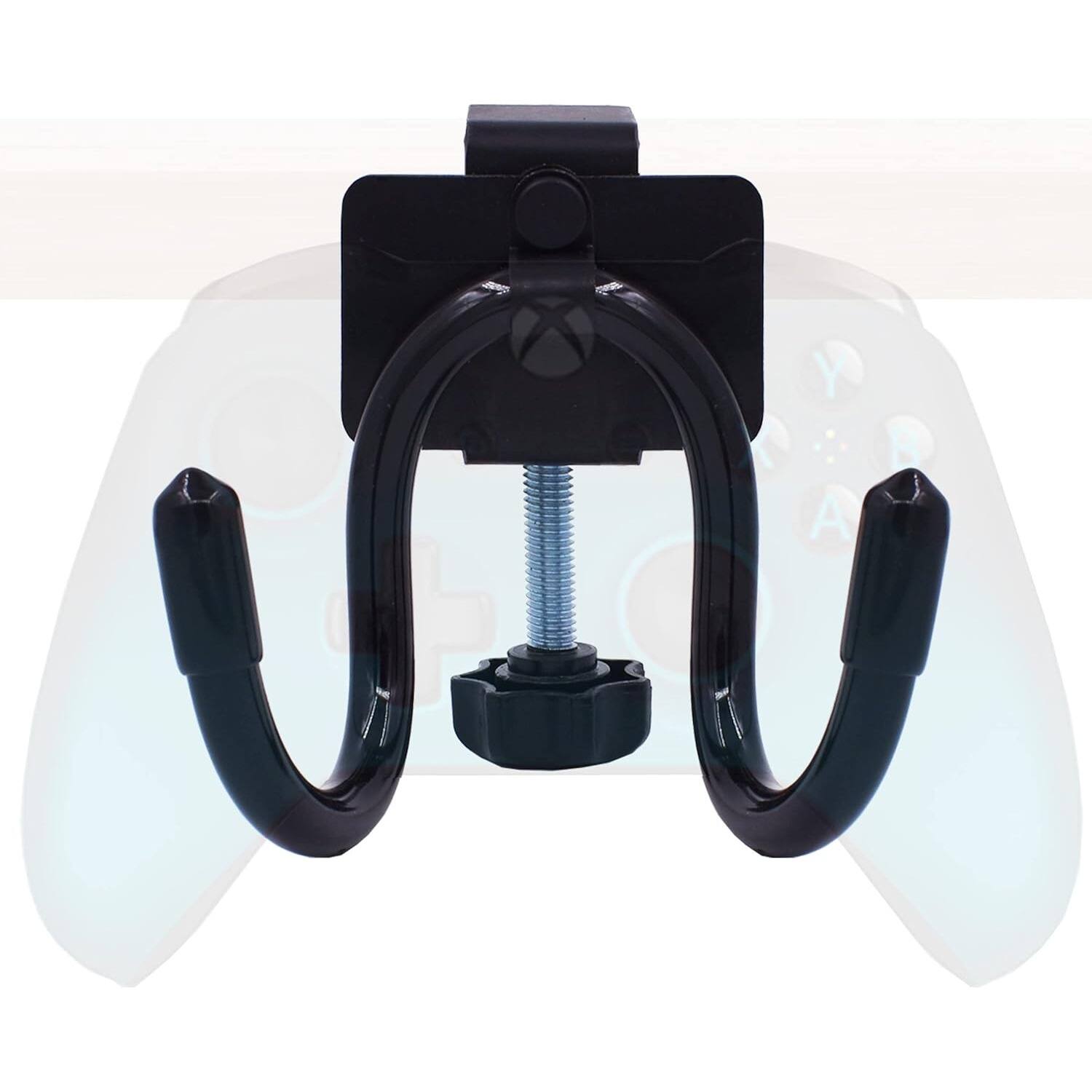Front. PARKER SLATER - Desk Mount Game Controller Holder, Clamp-On Storage Rack for PS/Xbox Controllers, Black.