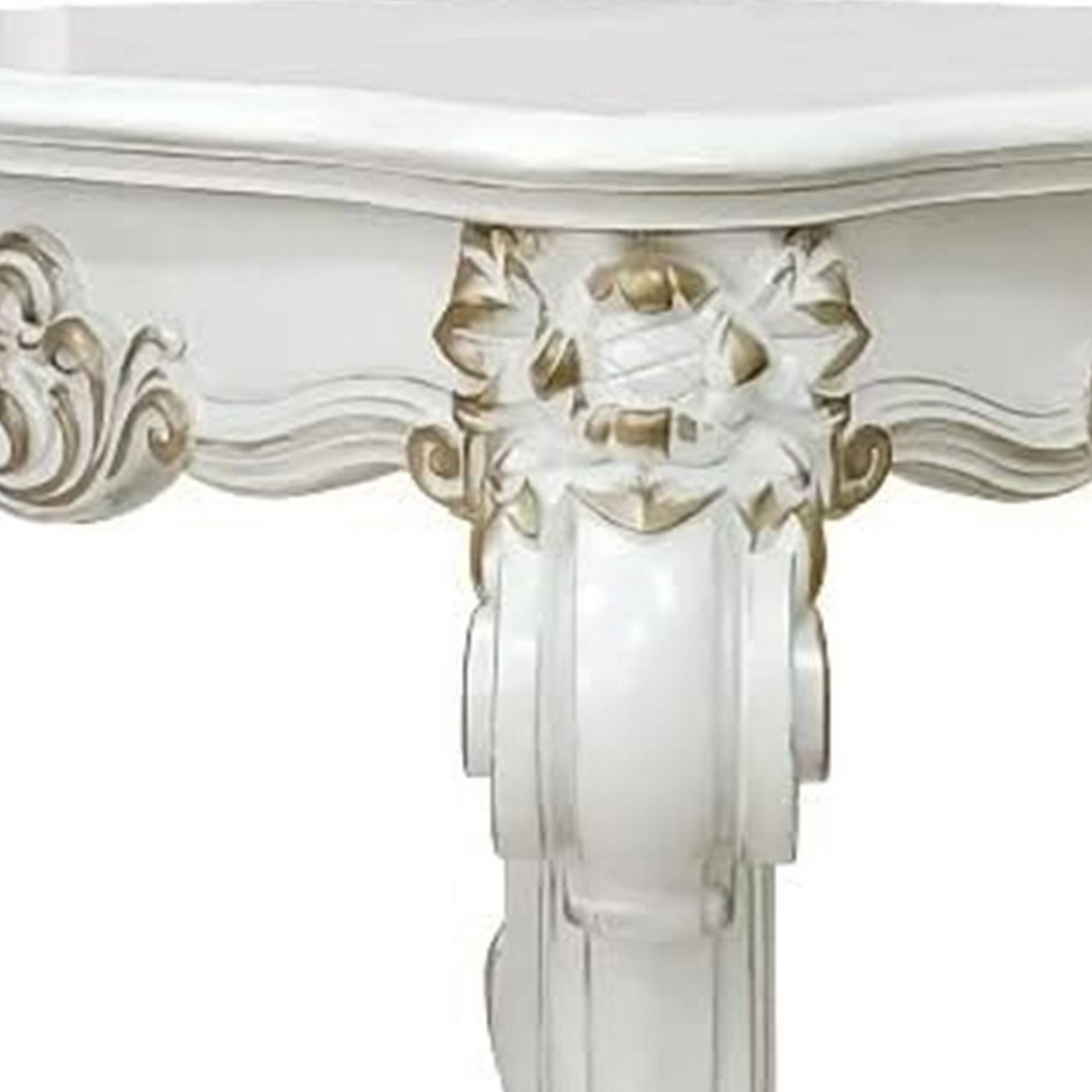 Alt View 2. Manhattan Lane - Jess 30 Inch Side End Table, Classic Scrolled Legs, 1 Shelf - White, Gold.