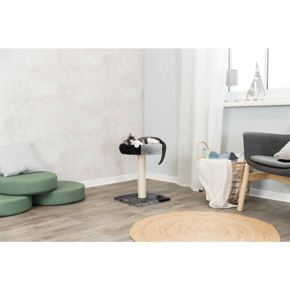 Angle. TRIXIE - Junior Tarifa  Plush & Sisal 20.5" Scratching Post with Padded Platform - Gray.