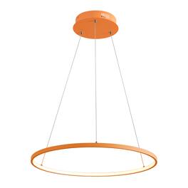 Jonathan Y - Brice 23.75" Modern Contemporary Metal Round Dimmable Integrated LED Pendant - Orange