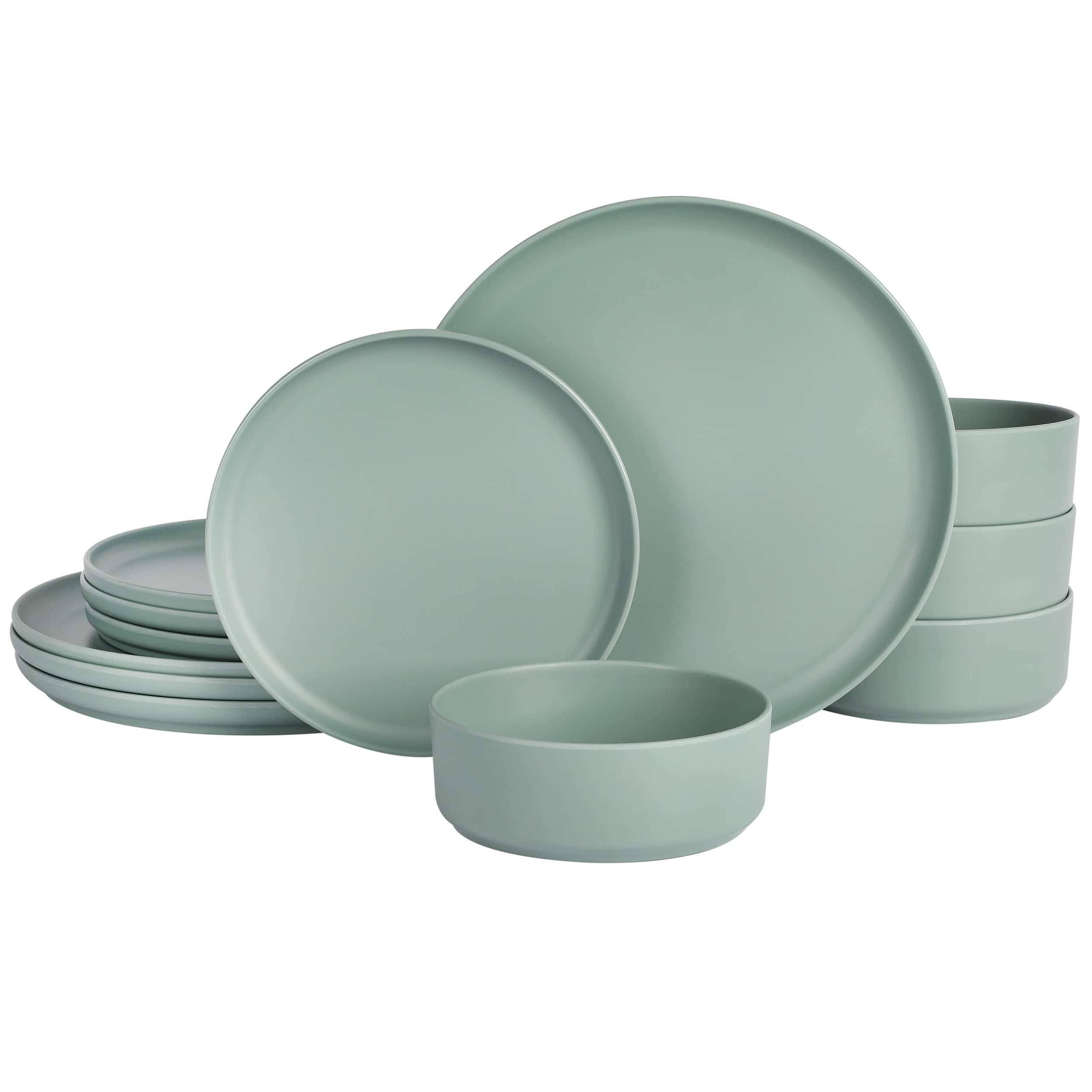 Gibson - Home Canyon Crest 12 Piece Stackable Melamine Dinnerware Set in Sage - Dark Sage