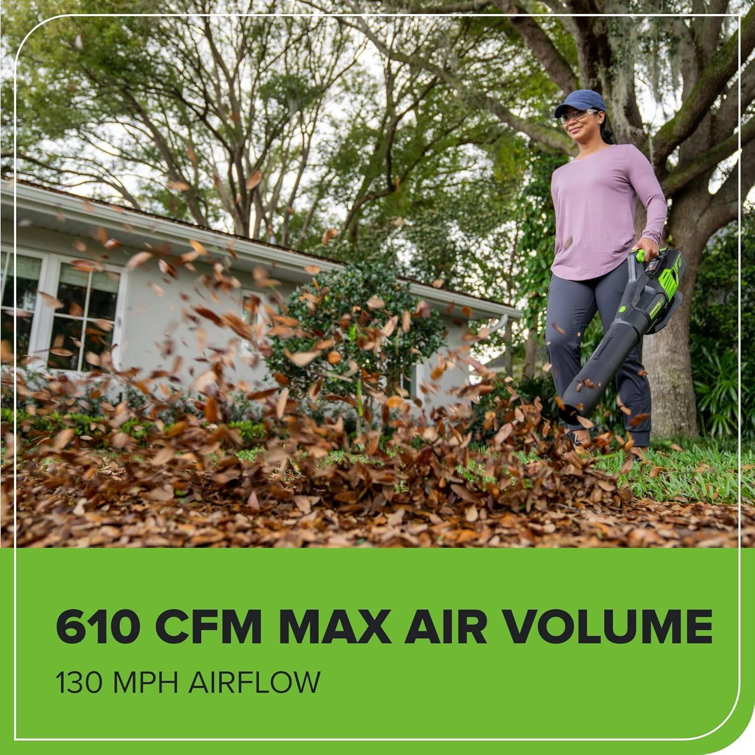 610 CFM MAX AIR VOLUME  
130 MPH AIRFLOW