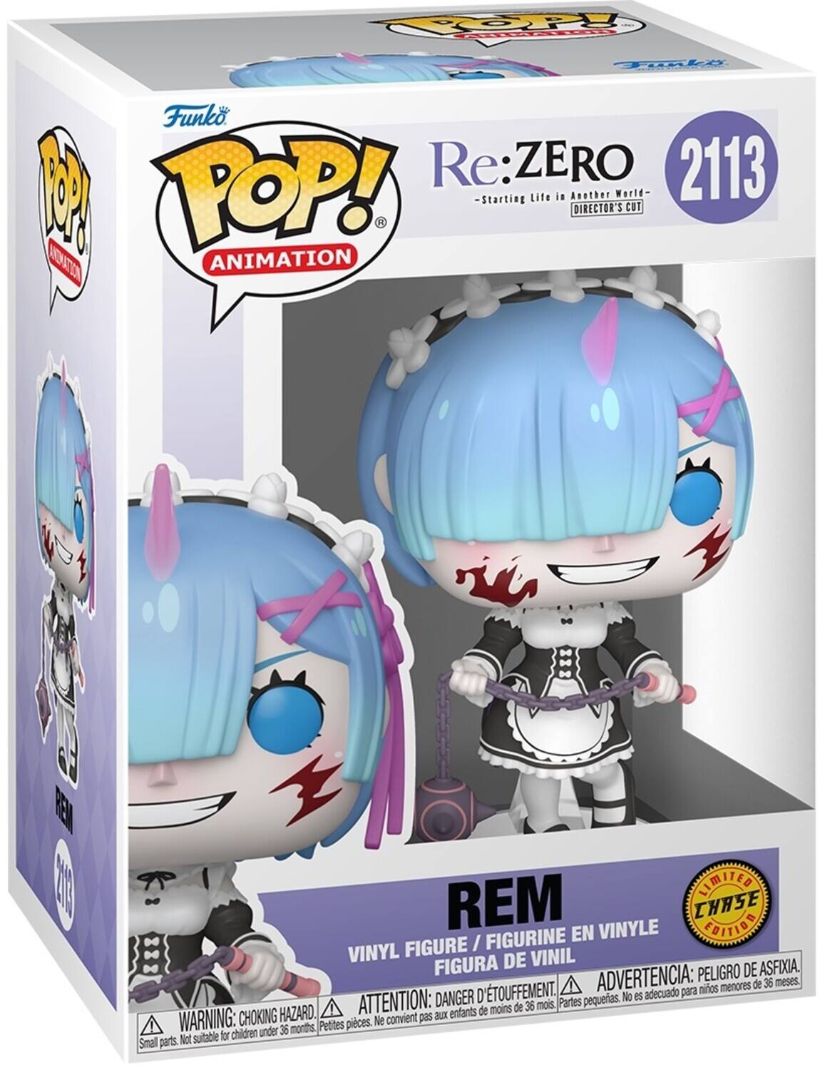Funko POP! Animation  
Re:ZERO 2113  
-Starting Life in Another World-  
DIRECTOR'S CUT  

REM  
VINYL FIGURE / FIGURINE EN VINYLE / FIGURA DE VINIL  

LIMITED CHASE EDITION  

WARNING: CHOKING HAZARD.  
Small parts. Not suitable for children under 36 months.  

ATTENTION: DANGER D'ÉTOUFFEMENT.  
Petites pièces. Ne convient pas aux enfants de moins de 36 mois.  

ADVERTENCIA: PELIGRO DE ASFIXIA.  
Partes pequeñas. No es adecuado para niños menores de 36 meses.