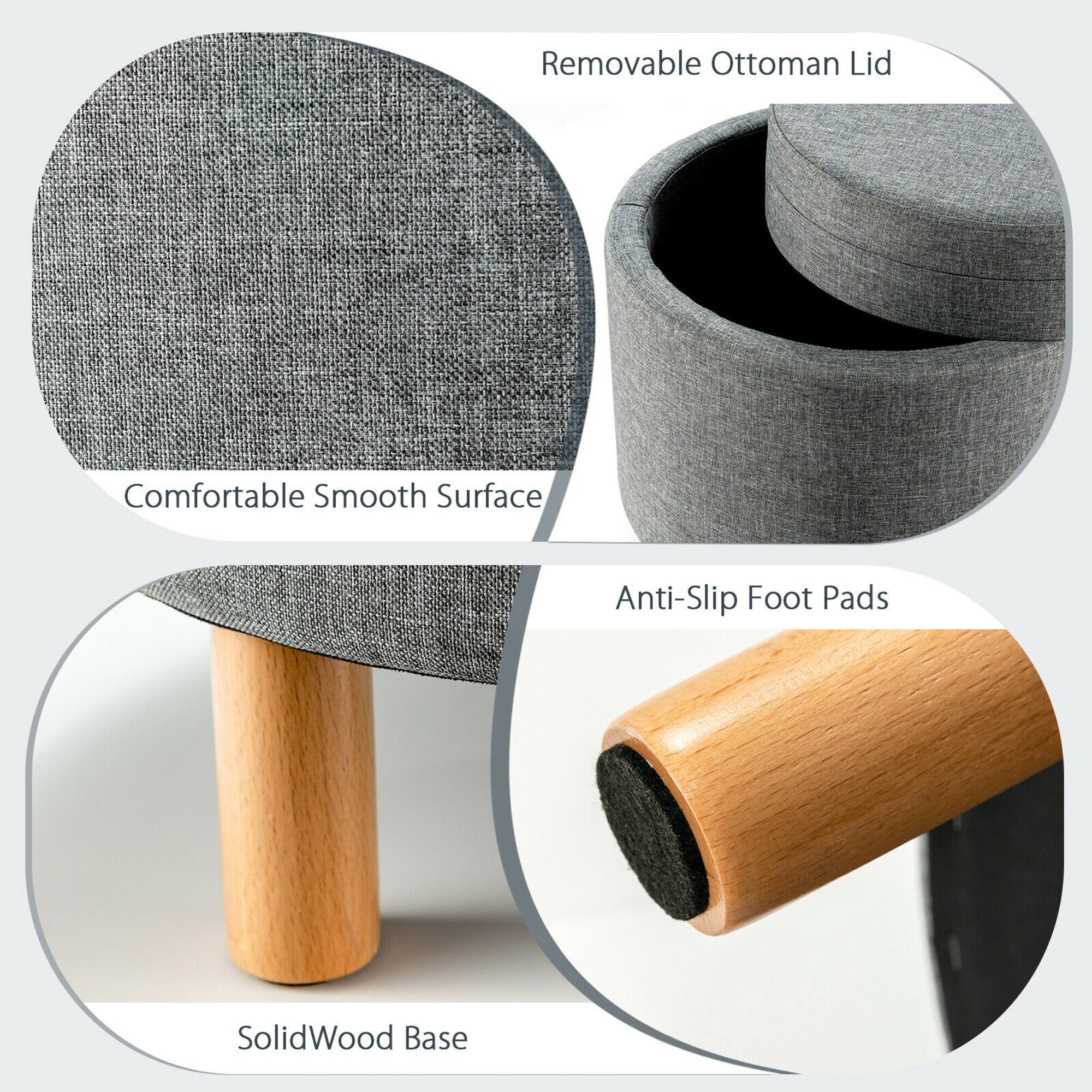 - Removable Ottoman Lid
- Comfortable Smooth Surface
- Anti-Slip Foot Pads
- Solid Wood Base