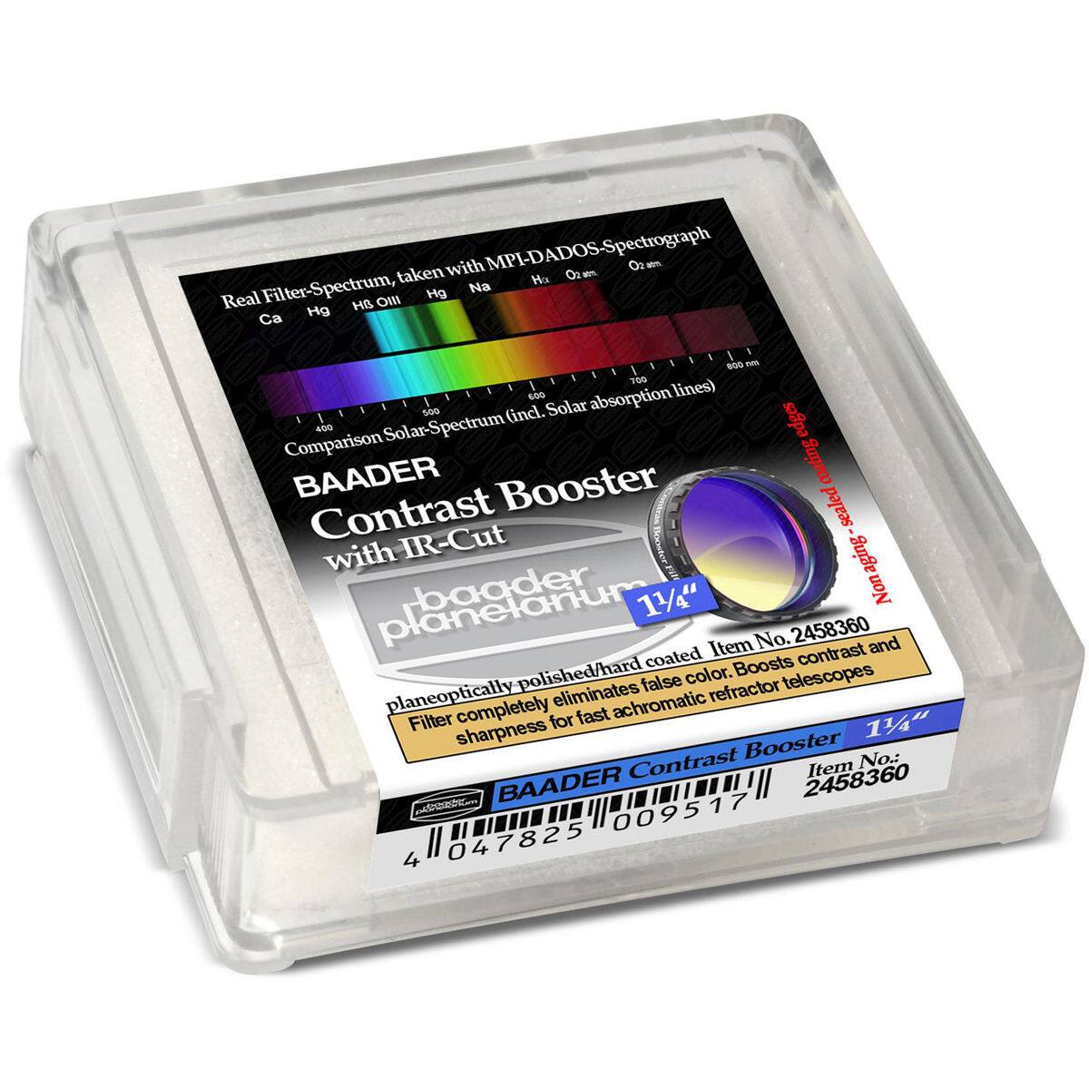 Real Filter-Spectrum, taken with MPI-DADOS-Spectrograph  
O2 - 6 - H Filter-Spectrum, Hg Na Real HB ON Ca Hg I 800 nS 700 60G absorption lines) 500 (incl. Solar  400 Solar-Spectrum edges Comparison coating BAADER Booster Contrast sealed with IR-Cut aging planelariurm bagder 11/4" Non No. 2458360 and coated Item contrast polished/hard color. Boosts telescopes eliminates false refractor planeoptically completely fast achromatic Filter for 1144 sharpness Booster Contrast Item No.: BAADER 2458360 n 009517 4 047825