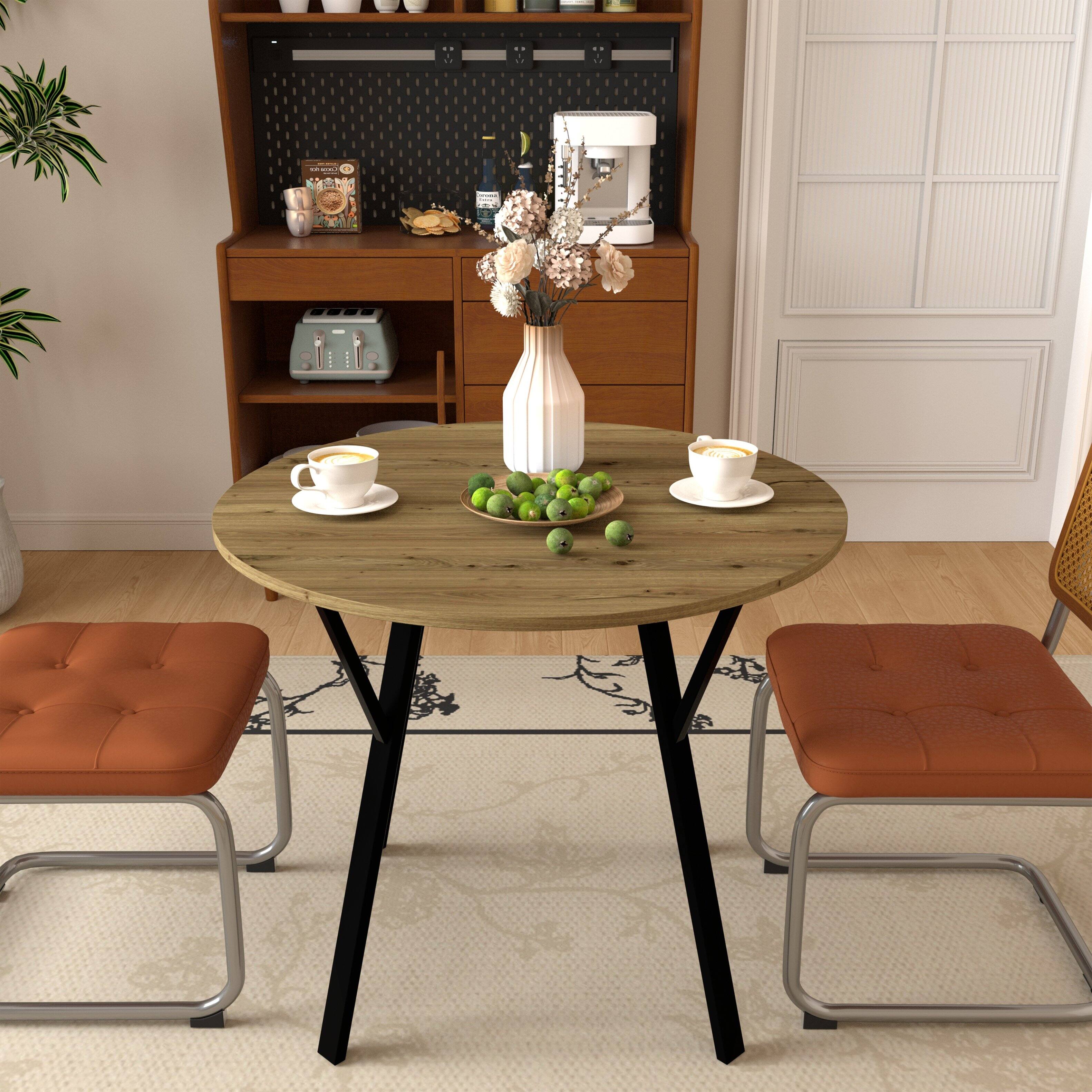 Angle. Z-Edge - 35.4" Small Round Dining Table for 2-4 People, Dinner Table Space Saving Circle Kitchen Table for Small Space, Apartment - Brown.