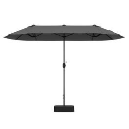Gymax - 13FT Double-sided Patio Umbrella w/ Crank Handle Umbrella Base Safety Lock Grey - Gray