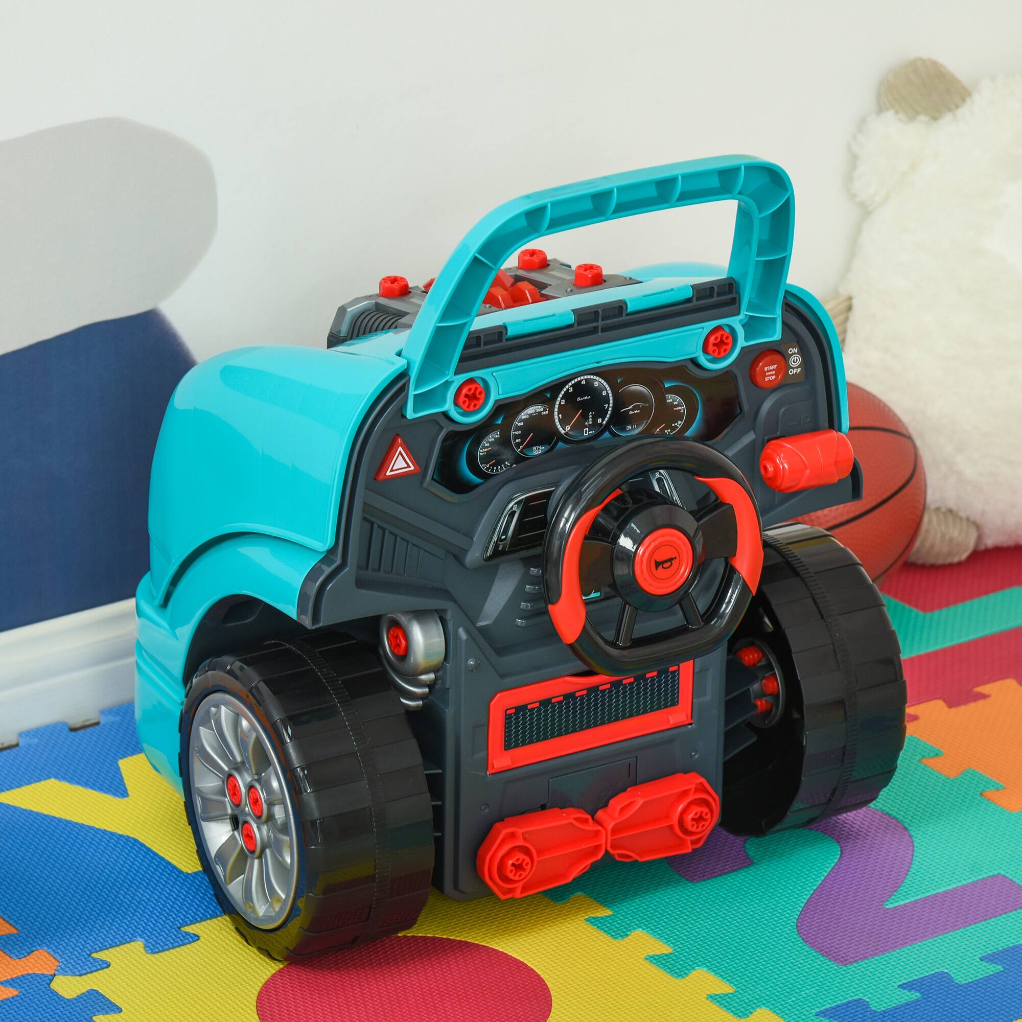 Alt View 4. Qaba - Truck Engine Toy, Kids Mechanic Set w/Lights, Sounds, Steering Wheel, Horn, 61-Piece, for 3+.